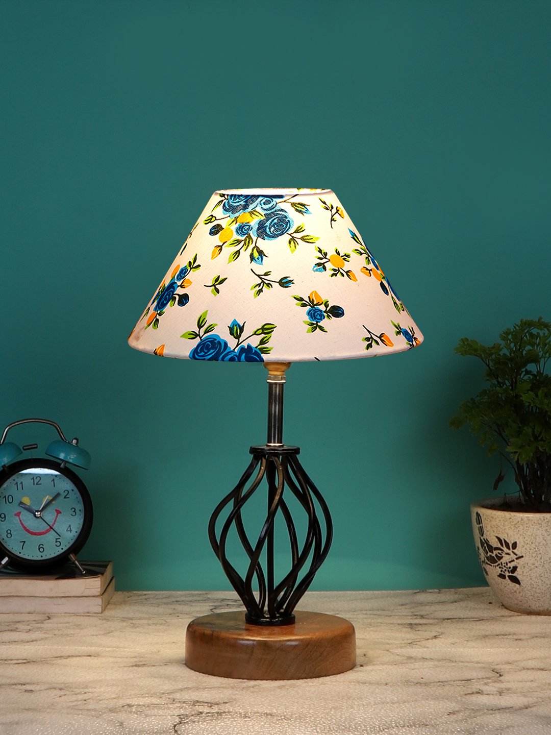 Ambika Home Multicolor cotton Table lamp with Wood & Iron Base - Image 2