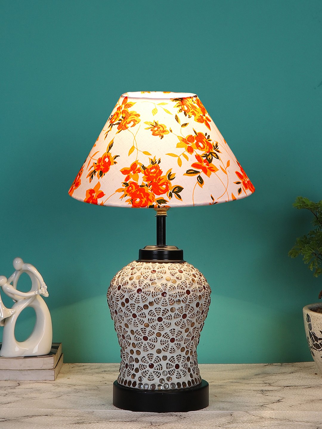 Ambika Home Multicolor cotton Glass Table lamp with Iron Base - Image 2