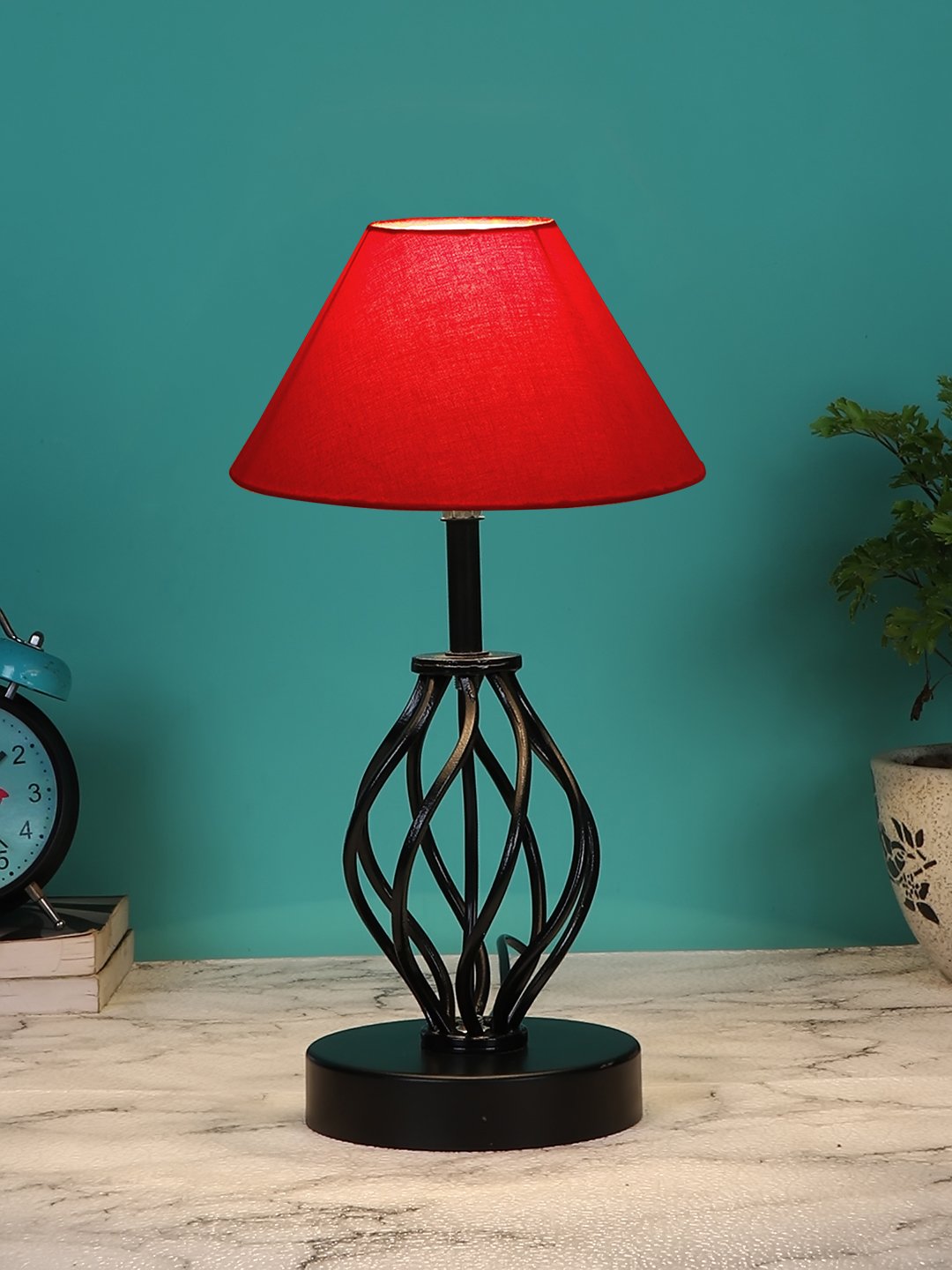 Ambika Home Red cotton Table lamp with Iron Base - Image 2
