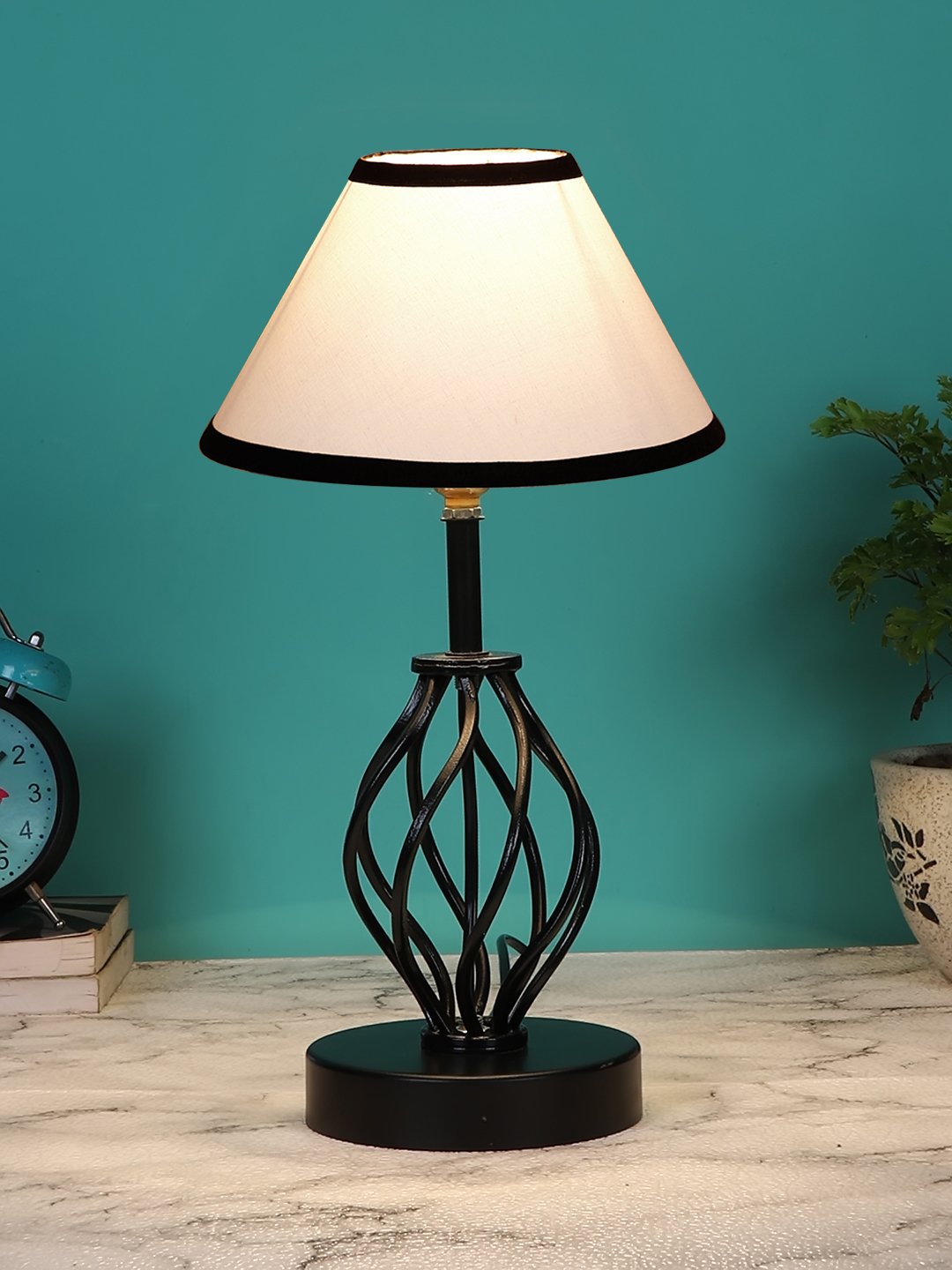 Ambika Home Multicolor cotton Table lamp with Iron Base - Image 2