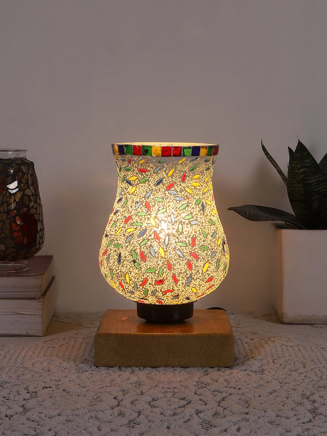 Ambika Home Aurelia Mosaic Multicolor Mosaic Glass Table Lamp with Wooden Base | Premium Bedside Lamp for Bedroom, Living Room, Hall, Hotel, Café, Restaurant & Office | E27 Compatible - Image 2