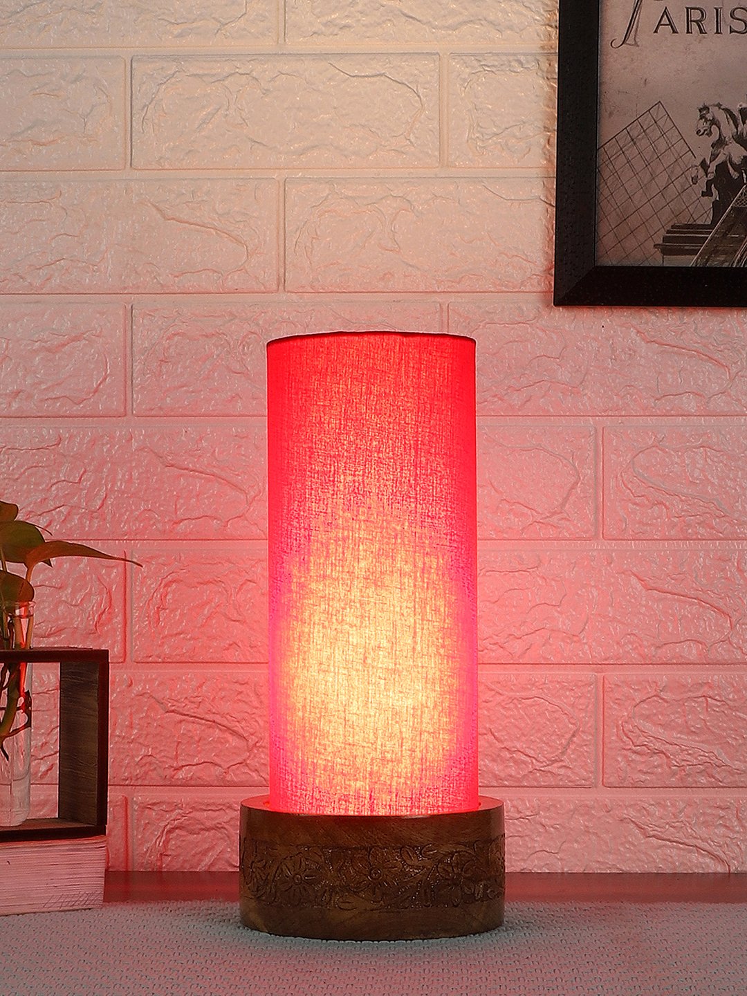 Ambika Home Red Cotton Round Carving Table Lamp Shade | Decorative Bedside Lamp for Living Room, Bedroom, Hotel, Cafe & Restaurant | SKU AT03 - Image 2