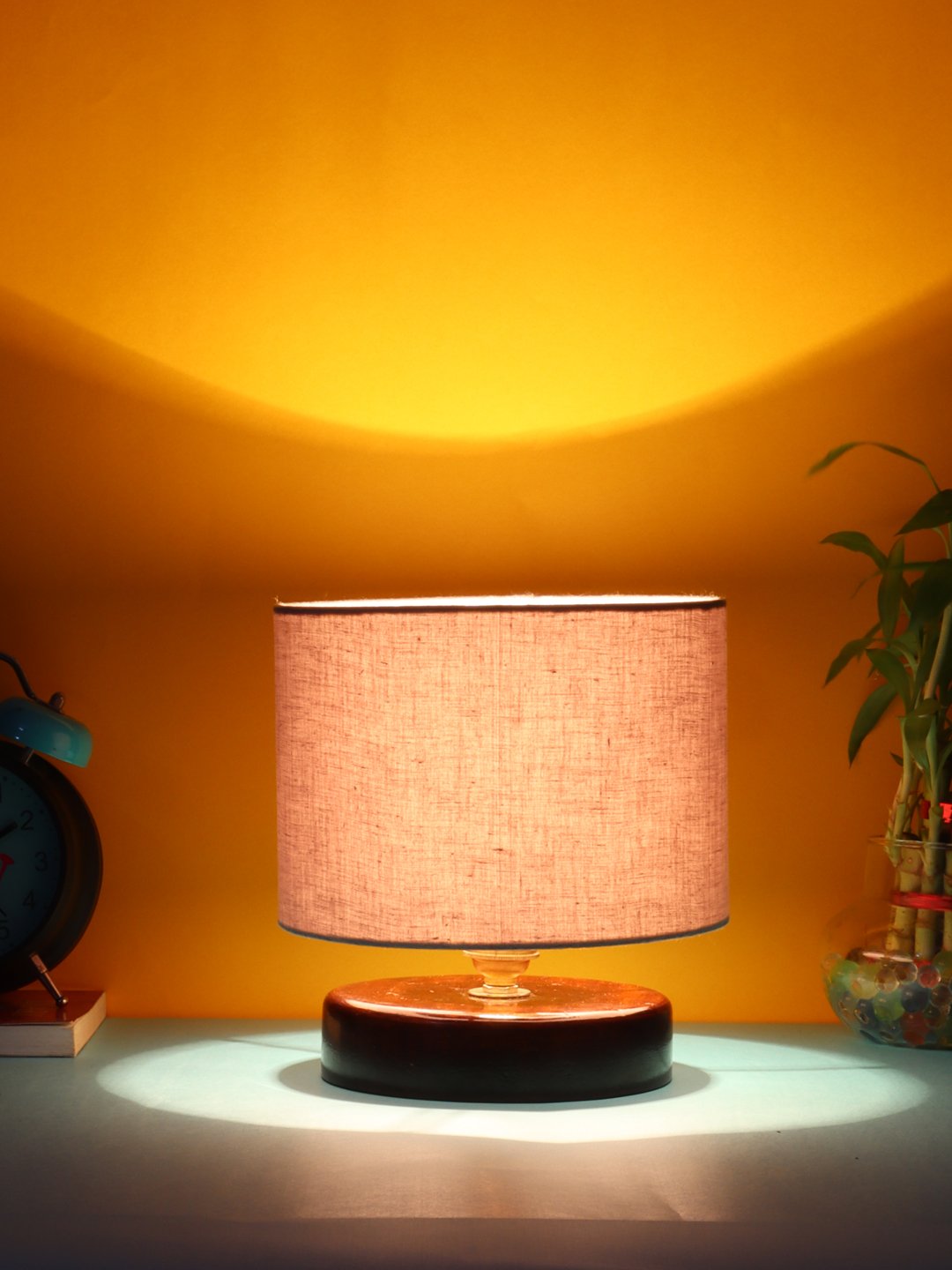 Ambika Home Bohemia Collection Grey Gola Table Lamp with Wooden Base | Premium Decorative Bedside Lamp for Bedroom, Living Room, Hall, Hotel, Café, Restaurant & Office | E27 Compatible - Image 3