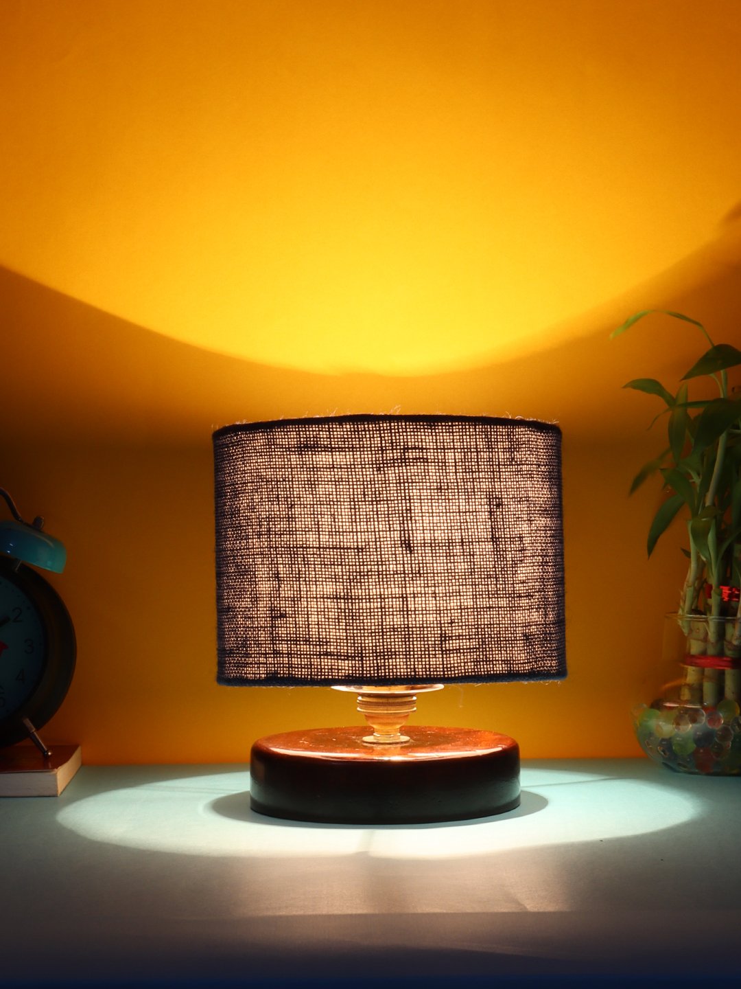 Ambika Home Solara Collection Blue Gola Table Lamp with Wooden Base | Premium Decorative Bedside Lamp for Bedroom, Living Room, Hall, Hotel, Café, Restaurant & Office | E27 Compatible - Image 3