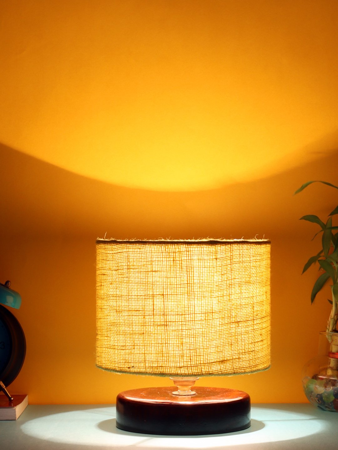 Ambika Home Verona Collection Beige Gola Table Lamp with Wooden Base | Premium Decorative Bedside Lamp for Bedroom, Living Room, Hall, Hotel, Café, Restaurant & Office | E27 Compatible - Image 3