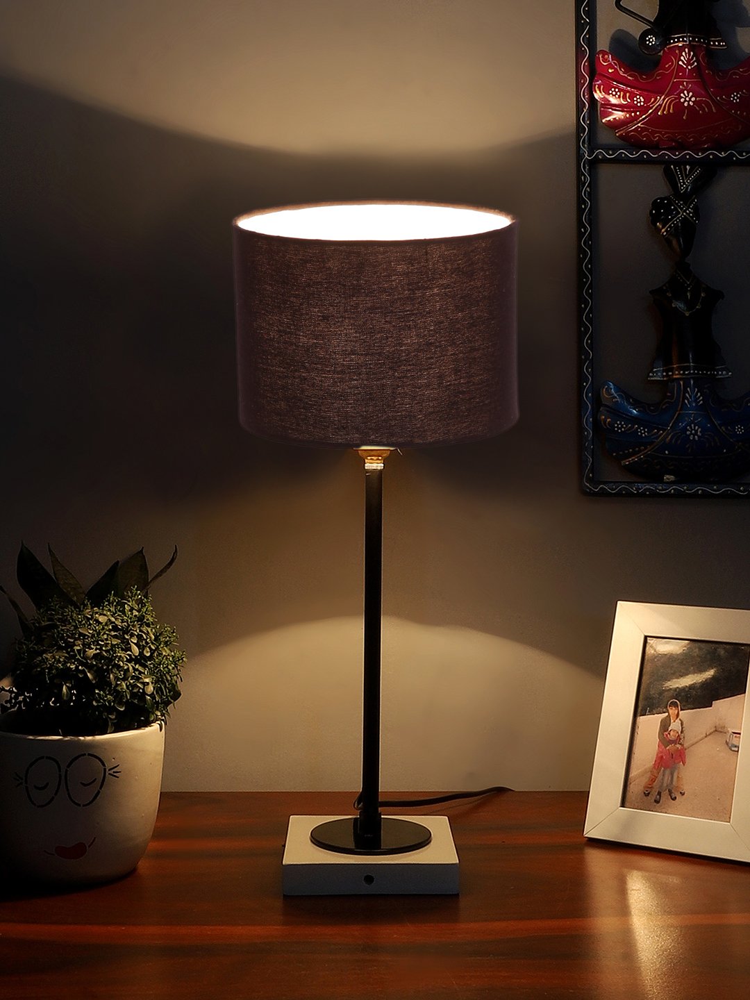 Ambika Home Wooden Table Lamp with Black Cotton Shade | Bedside Lamp for Bedroom, Living Room, Hotel & Cafe | RK02 - Image 2