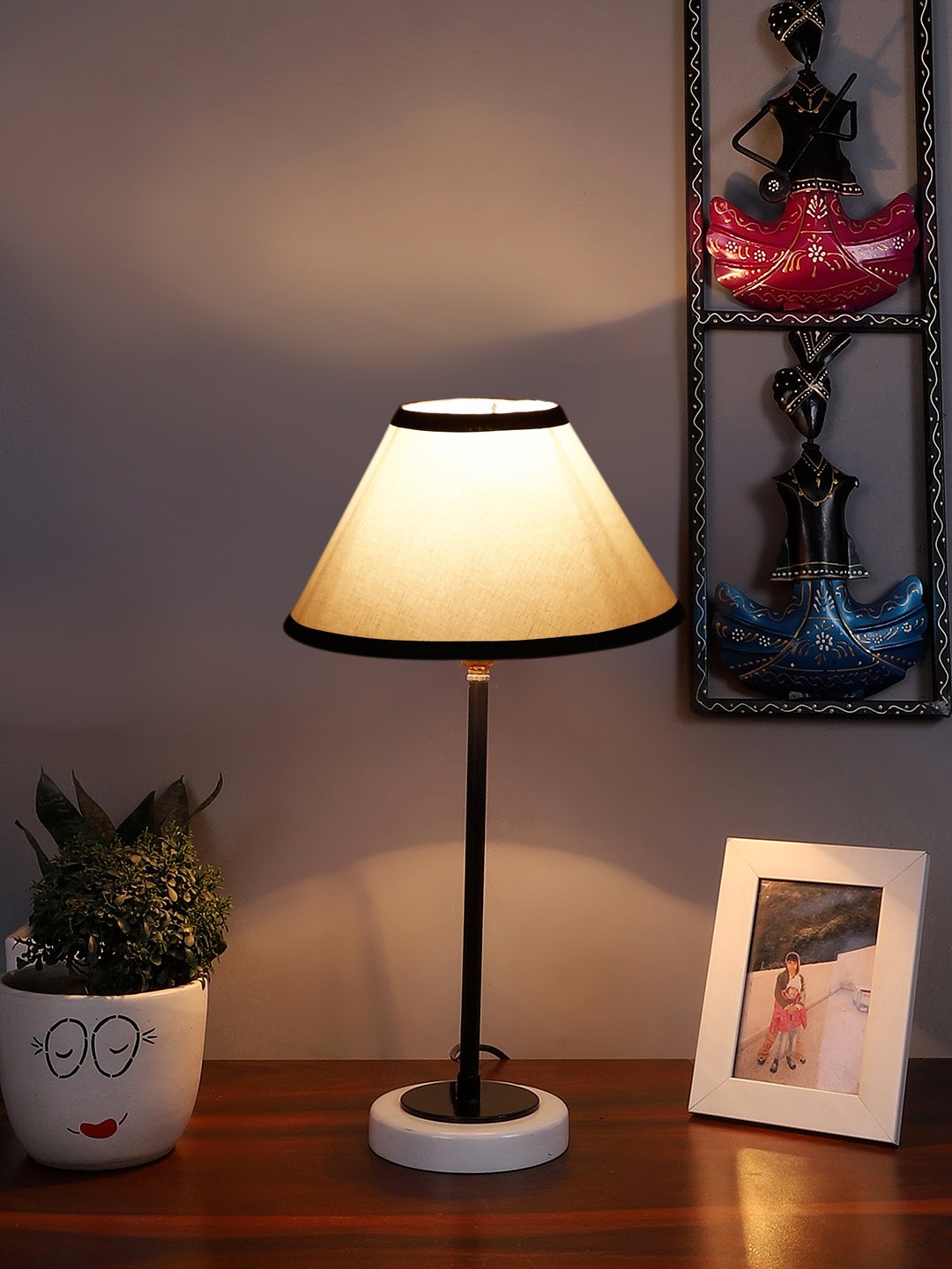 Ambika Home Wooden Table Lamp with Beige Jute Shade | Bedside Lamp for Bedroom, Living Room, Hotel & Cafe | RK51 - Image 3
