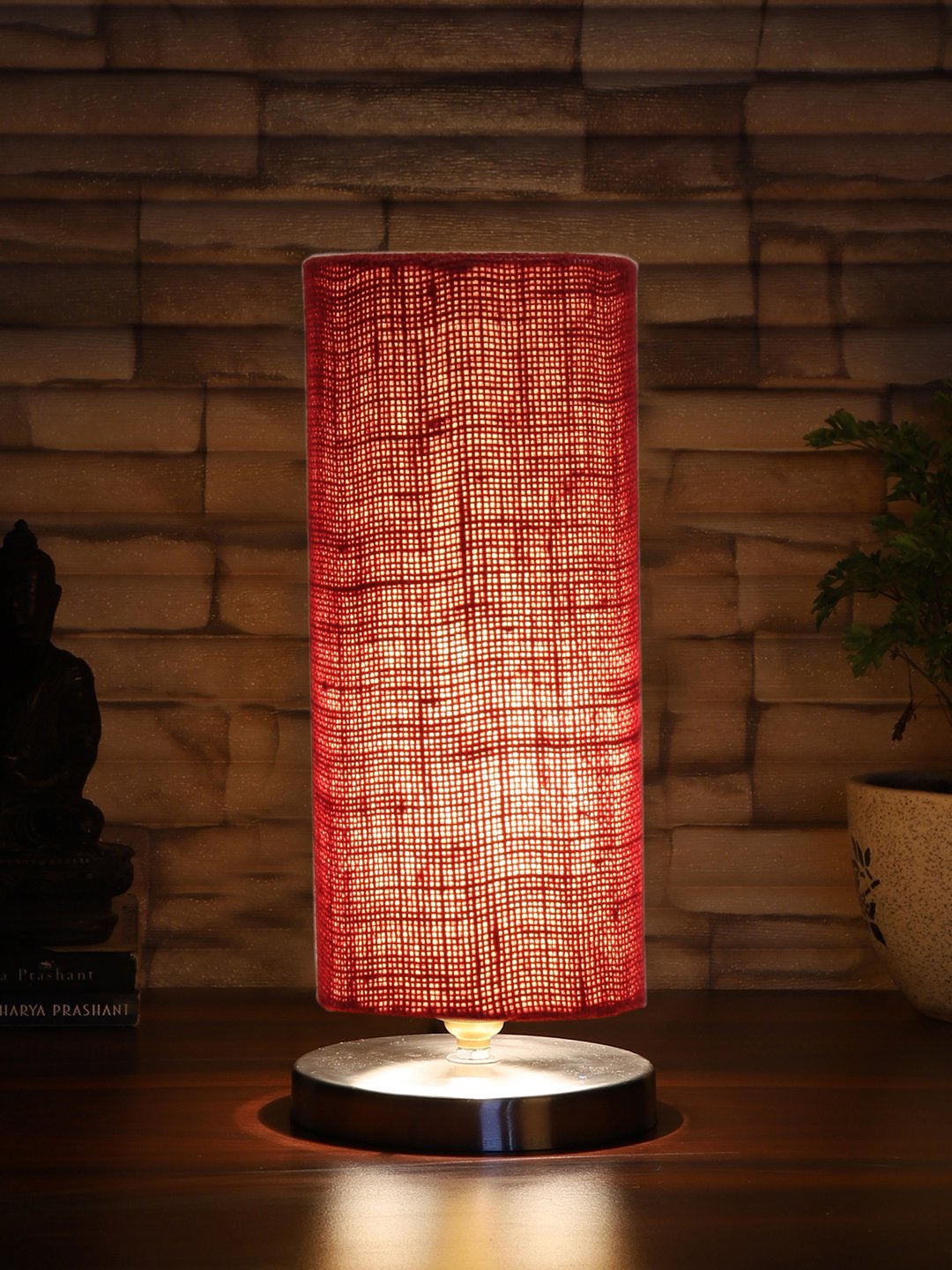 Ambika Home Maroon Jute table lamp with Steel Base -11 - Image 3