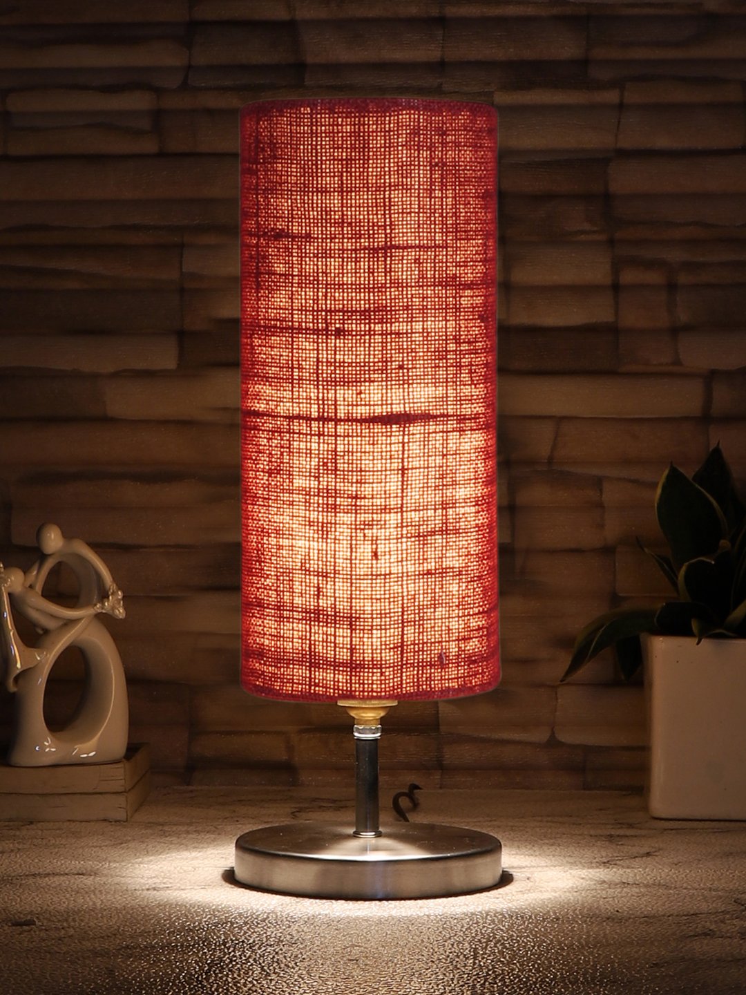 Ambika Home Maroon Jute table lamp with Steel Base -51 - Image 3