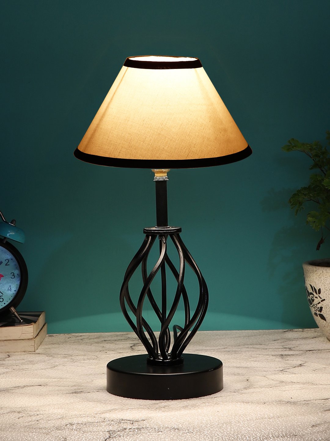 Ambika Home Multicolor cotton Table lamp with Iron Base - Image 3
