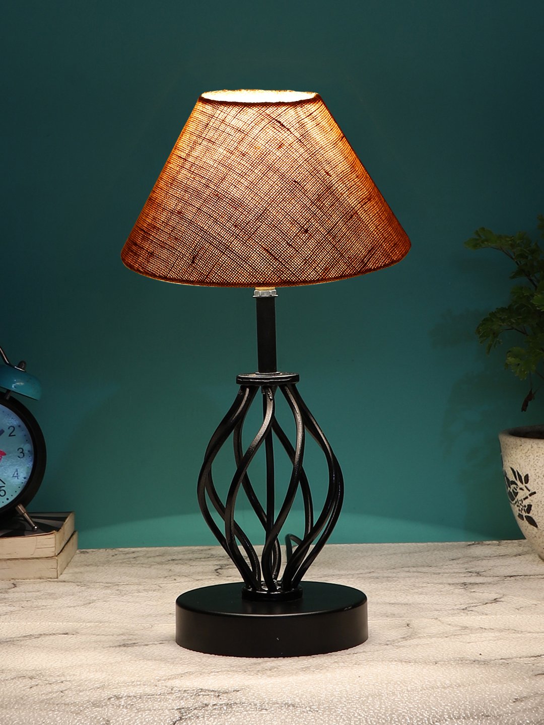 Ambika Home Beige Jute Table lamp with Iron Base - Image 3