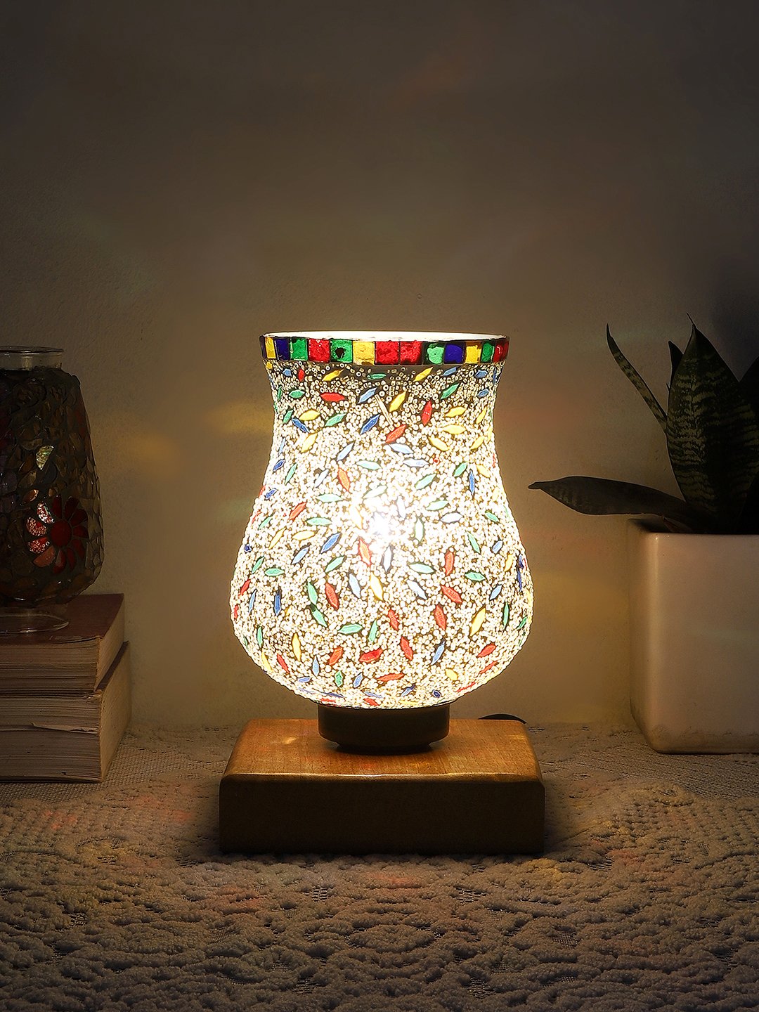 Ambika Home Aurelia Mosaic Multicolor Mosaic Glass Table Lamp with Wooden Base | Premium Bedside Lamp for Bedroom, Living Room, Hall, Hotel, Café, Restaurant & Office | E27 Compatible - Image 3