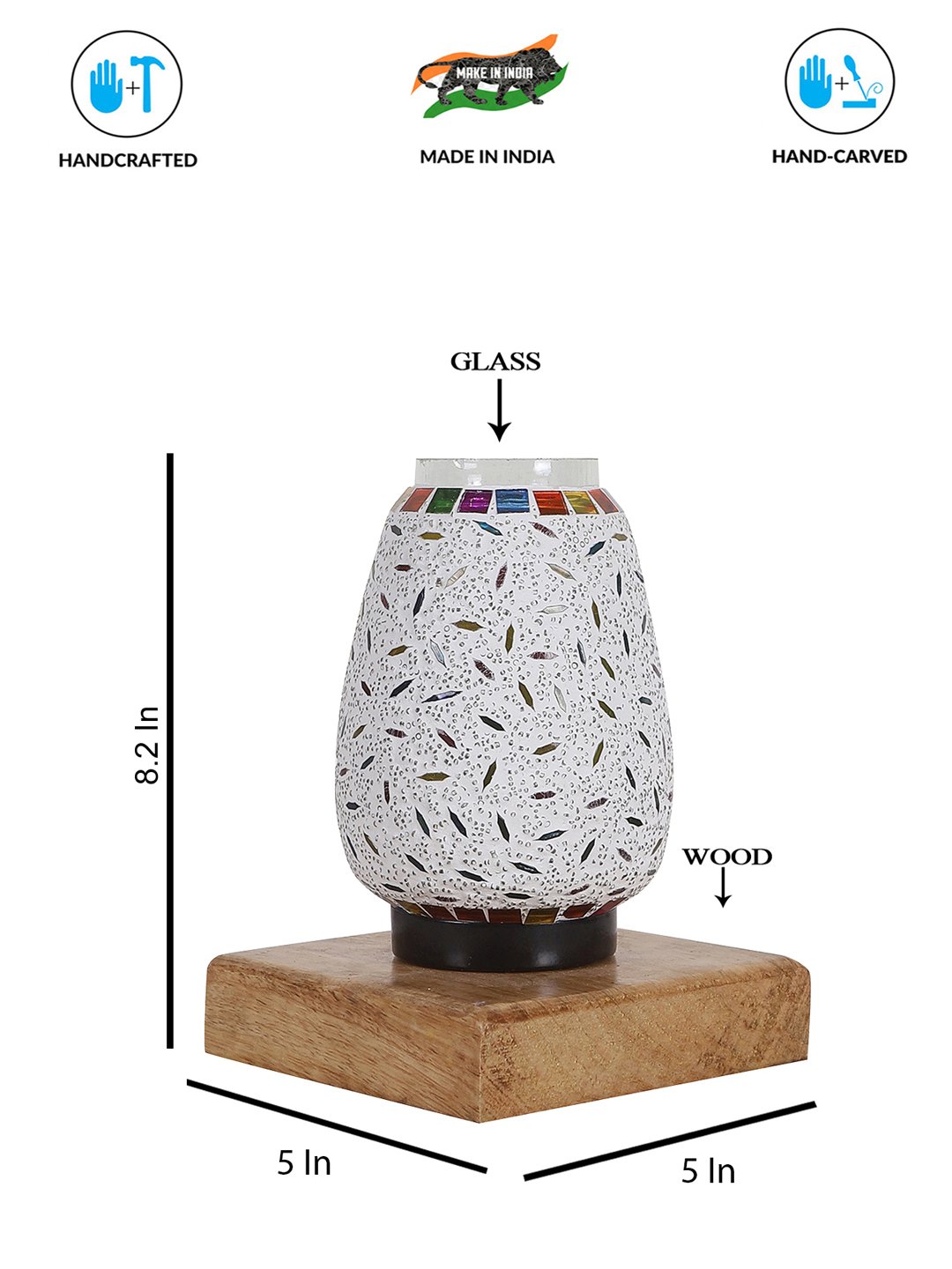 Ambika Home Nordic Mosaic Multicolor Mosaic Glass Table Lamp with Wooden Base | Premium Bedside Lamp for Bedroom, Living Room, Hall, Hotel, Café, Restaurant & Office | E27 Compatible - Image 4