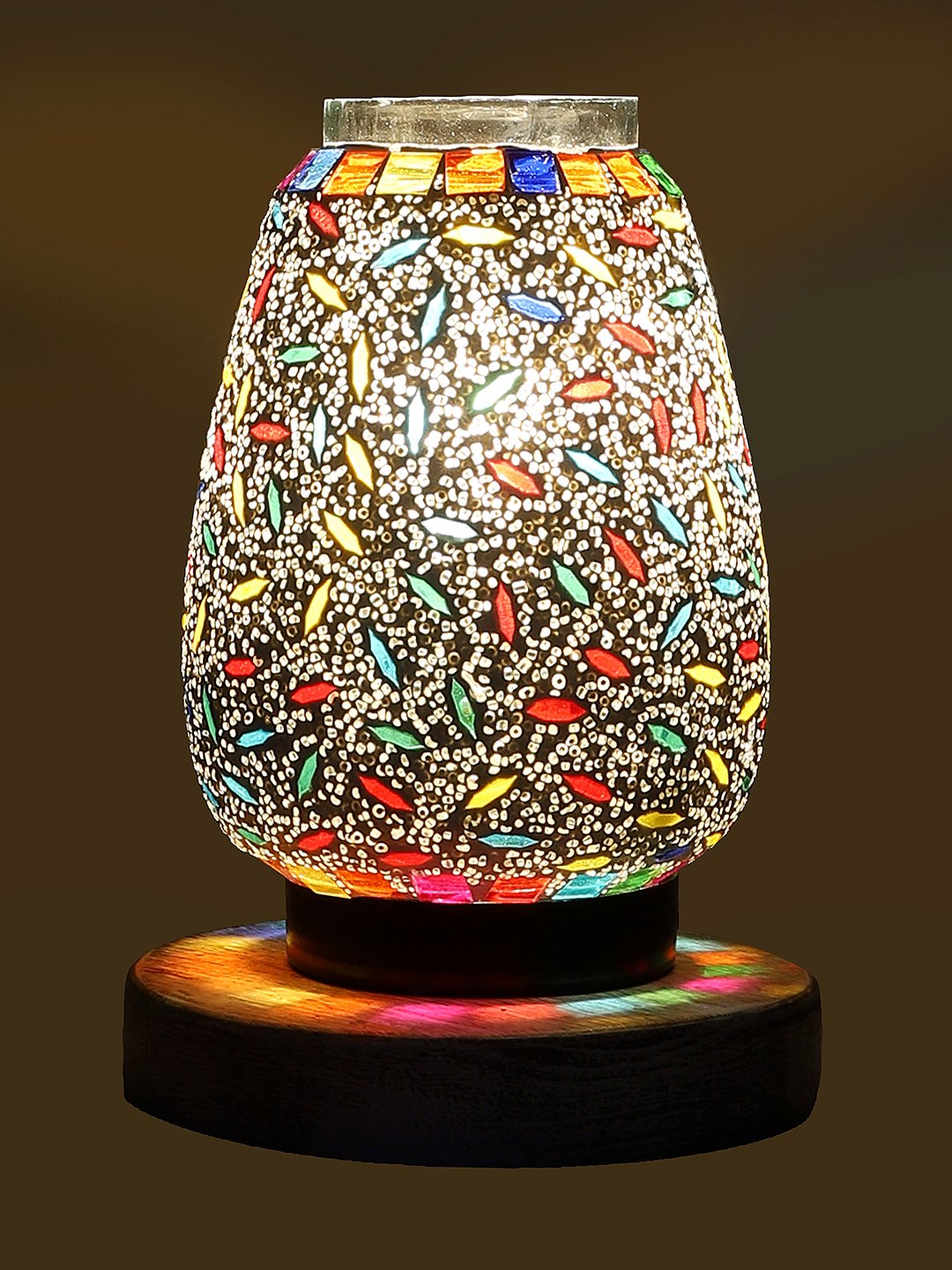 Ambika Home Celeste Mosaic Multicolor Mosaic Glass Table Lamp with Wooden Base | Premium Bedside Lamp for Bedroom, Living Room, Hall, Hotel, Café, Restaurant & Office | E27 Compatible - Image 4