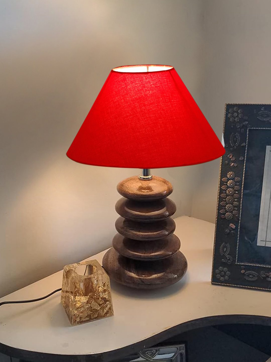 Devansh Lumina Collection Red Pebble Table Lamp | Premium Bedside Lamp for Bedroom, Living Room, Hall, Hotel, Café, Restaurant & Office | E27 Compatible - Image 4