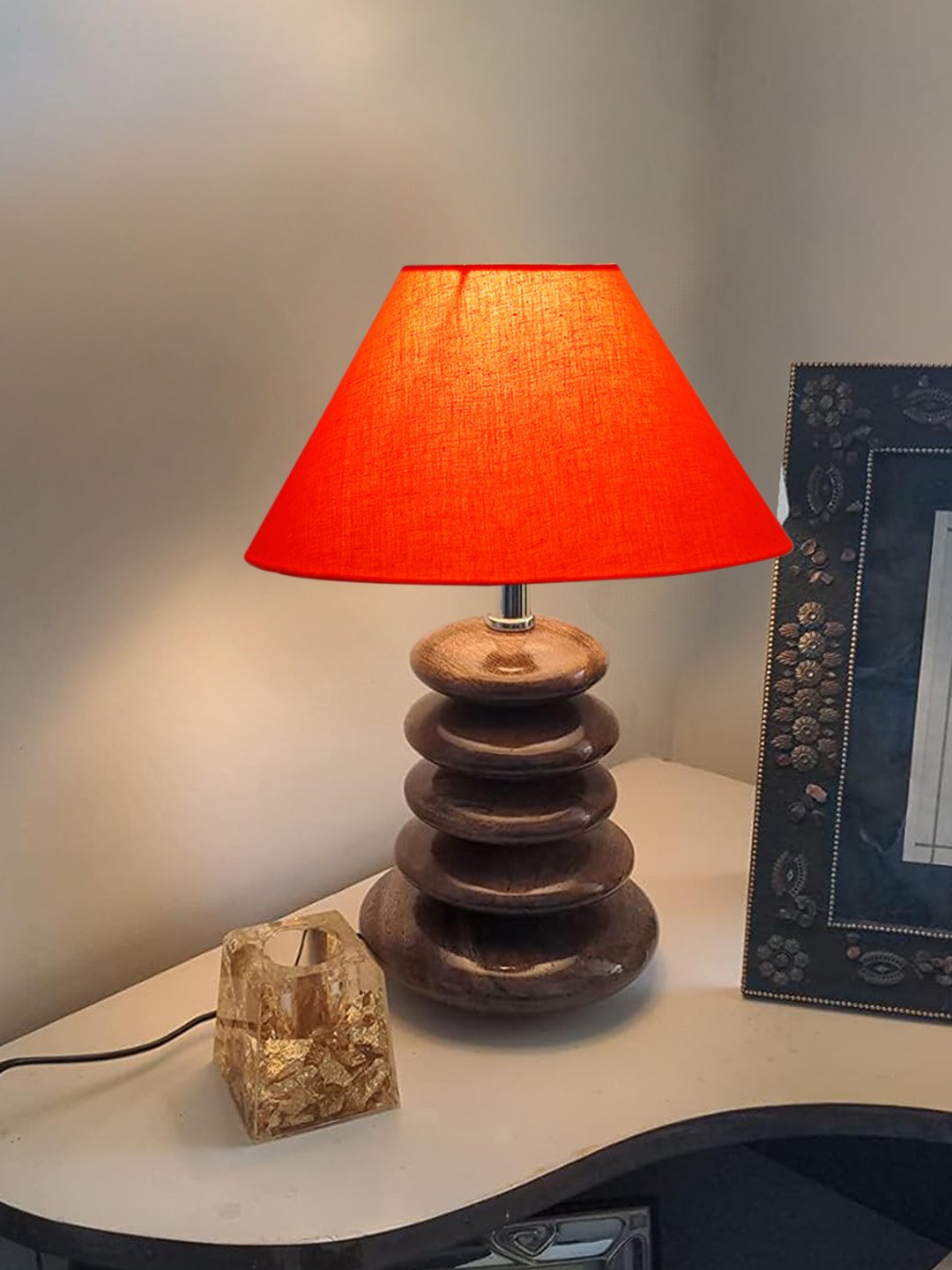 Devansh Aurelia Collection Orange Pebble Table Lamp | Premium Bedside Lamp for Bedroom, Living Room, Hall, Hotel, Café, Restaurant & Office | E27 Compatible - Image 4