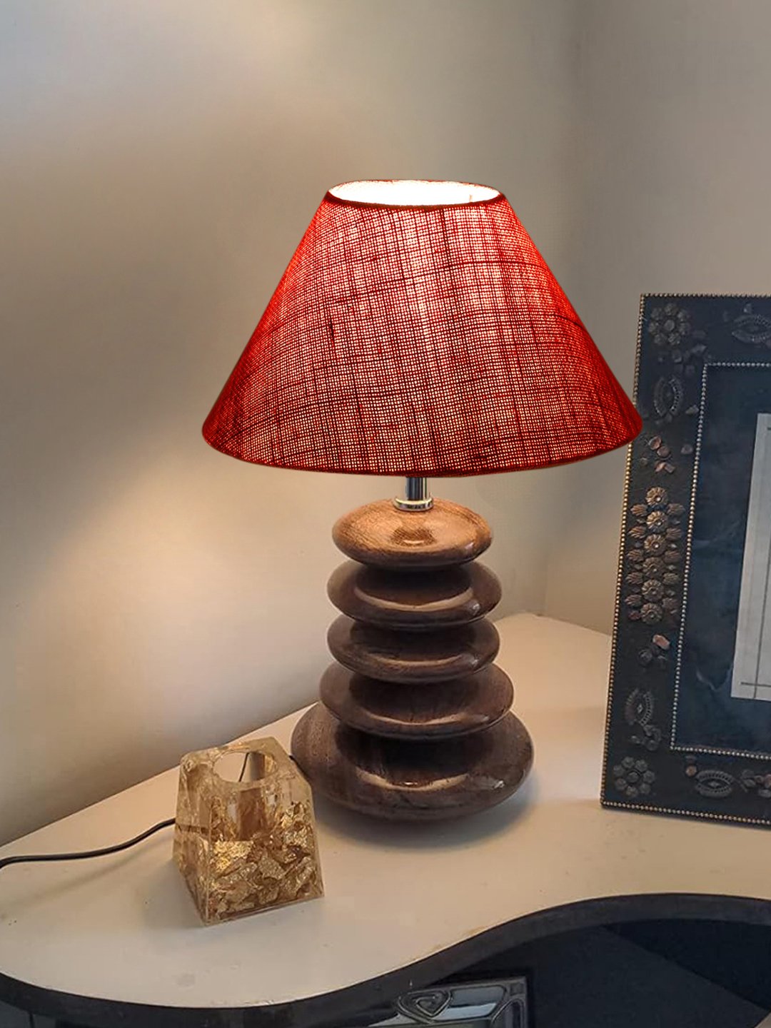 Devansh Aurora Collection Pink Pebble Table Lamp | Premium Bedside Lamp for Bedroom, Living Room, Hall, Hotel, Café, Restaurant & Office | E27 Compatible - Image 4
