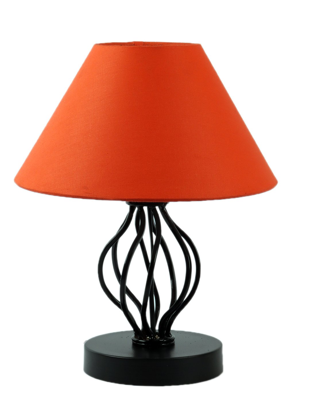 Ambika Home Spiral Iron Basket & Black WoodTable Lamp with Orange Cotton Shade Wooden Table Lamp with Cotton Shade, White, Modern Bedside Lamp for Bedroom, Living Room, Hotel, Café & Home Decor - Image 4