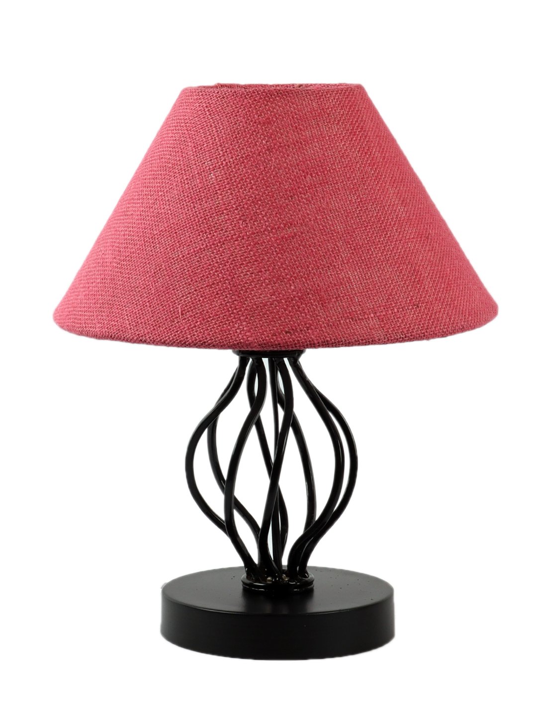 Ambika Home Spiral Iron Basket & Black WoodTable Lamp with Pink Jute Shade Wooden Table Lamp with Jute Shade, White, Modern Bedside Lamp for Bedroom, Living Room, Hotel, Café & Home Decor - Image 3
