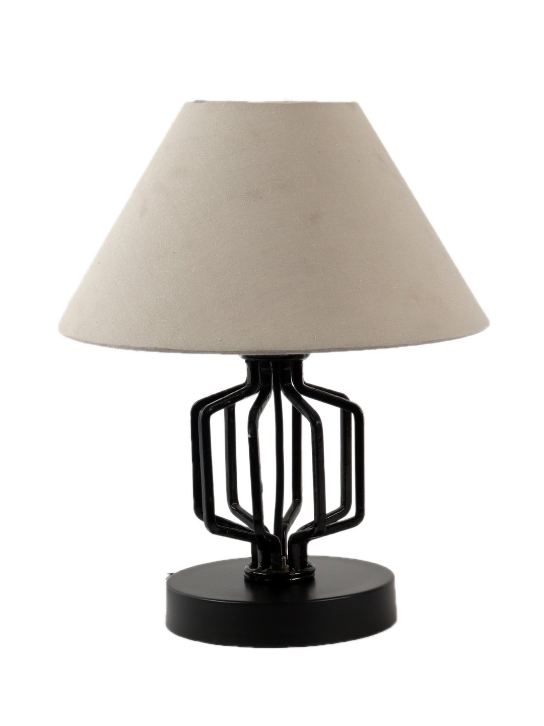 Ambika Home Square Iron Basket & Black WoodTable Lamp with Grey Cotton Shade Wooden Table Lamp with Cotton Shade, White, Modern Bedside Lamp for Bedroom, Living Room, Hotel, Café & Home Decor - Image 4