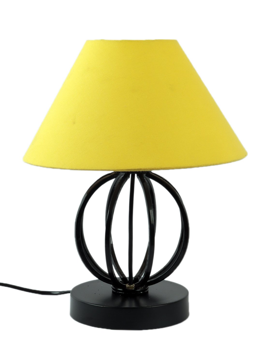 Ambika Home Round Iron & Black WoodTable Lamp with Yellow Cotton Shade Wooden Table Lamp with Cotton Shade, Yellow, Modern Bedside Lamp for Bedroom, Living Room, Hotel, Café & Home Decor - Image 4