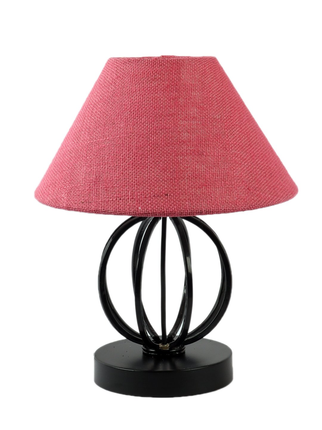 Ambika Home Round Iron & Black WoodTable Lamp with Pink Jute Shade Wooden Table Lamp with Jute Shade, Pink , Modern Bedside Lamp for Bedroom, Living Room, Hotel, Café & Home Decor - Image 3