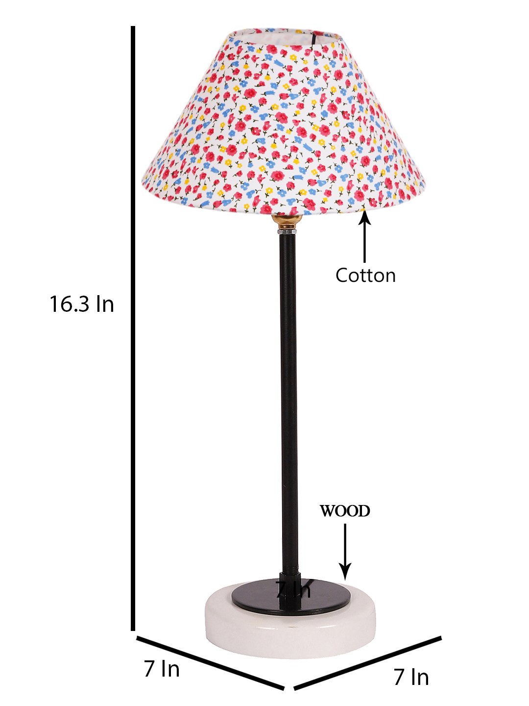 Ambika Home Wooden Table Lamp with Multi Cotton Shade | Bedside Lamp for Bedroom, Living Room, Hotel & Cafe | RK58 - Image 3