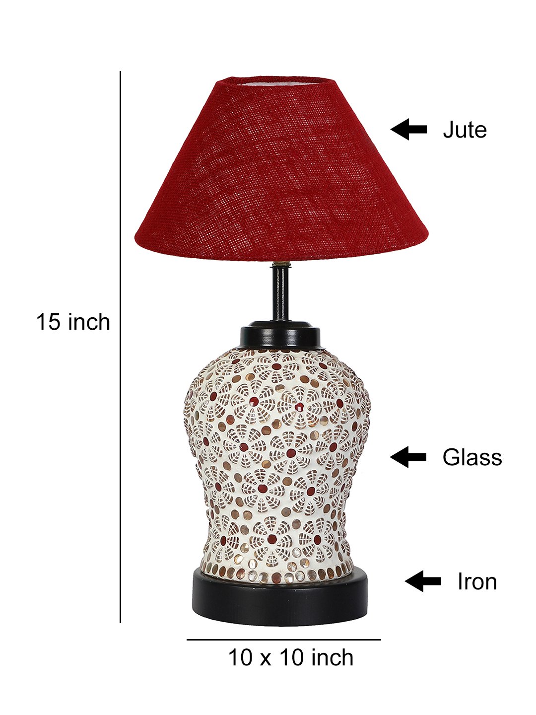 Ambika Home Maroon Jute Glass Table lamp with Iron Base - Image 4