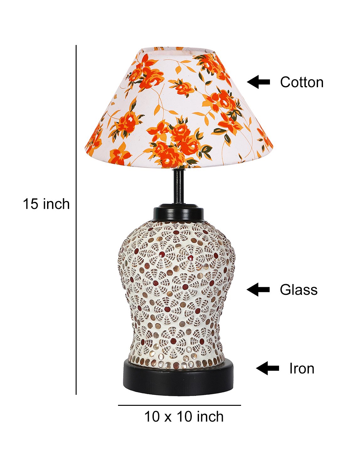 Ambika Home Multicolor cotton Glass Table lamp with Iron Base - Image 4