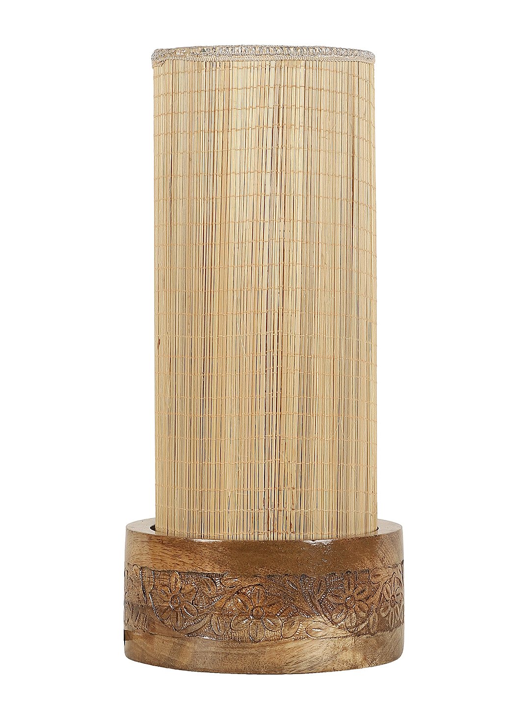 Ambika Home Beige Bamboo Round Carving Table Lamp Shade | Decorative Bedside Lamp for Living Room, Bedroom, Hotel, Cafe & Restaurant | SKU AT83 - Image 4