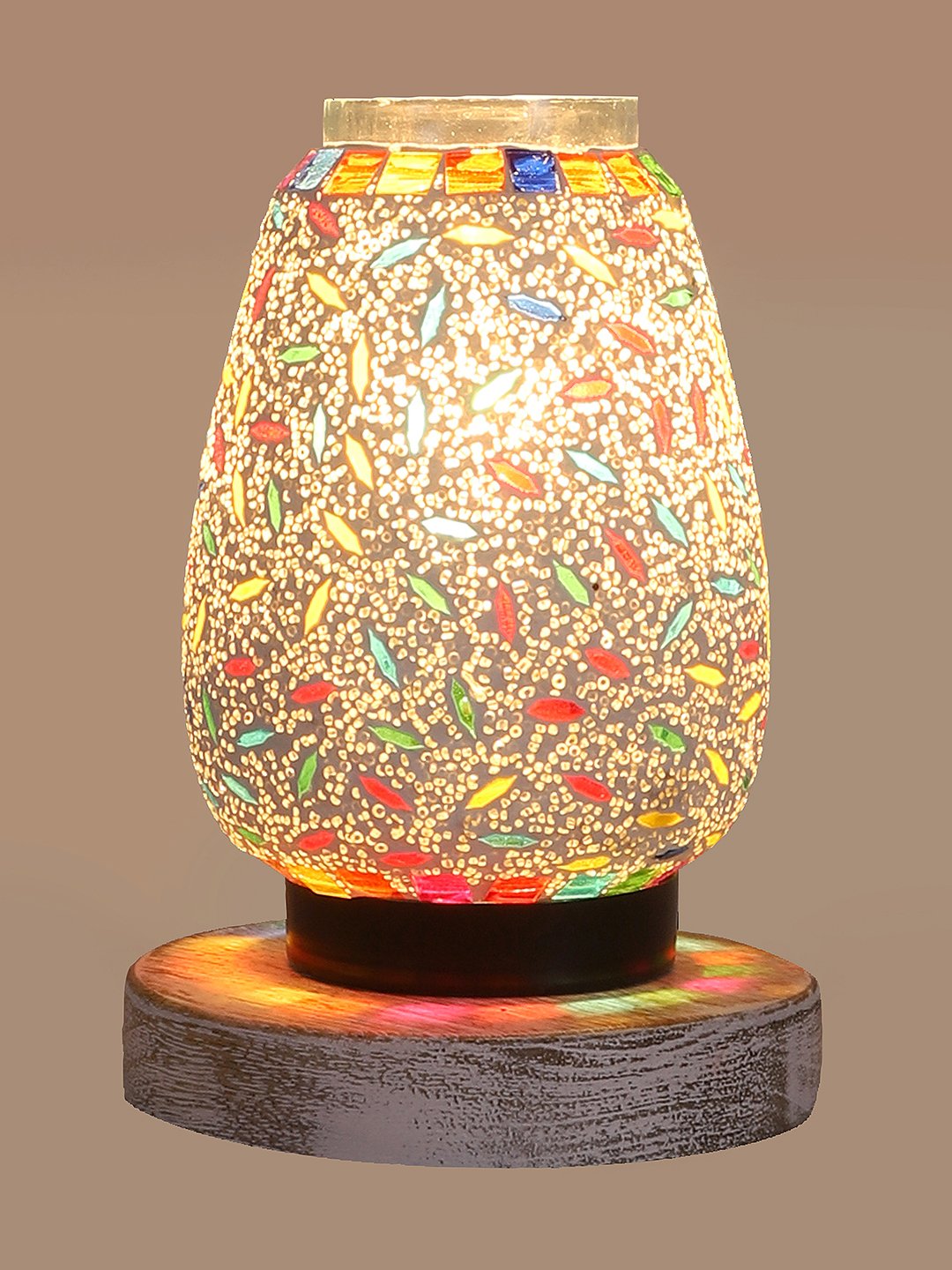 Ambika Home Celeste Mosaic Multicolor Mosaic Glass Table Lamp with Wooden Base | Premium Bedside Lamp for Bedroom, Living Room, Hall, Hotel, Café, Restaurant & Office | E27 Compatible - Image 5
