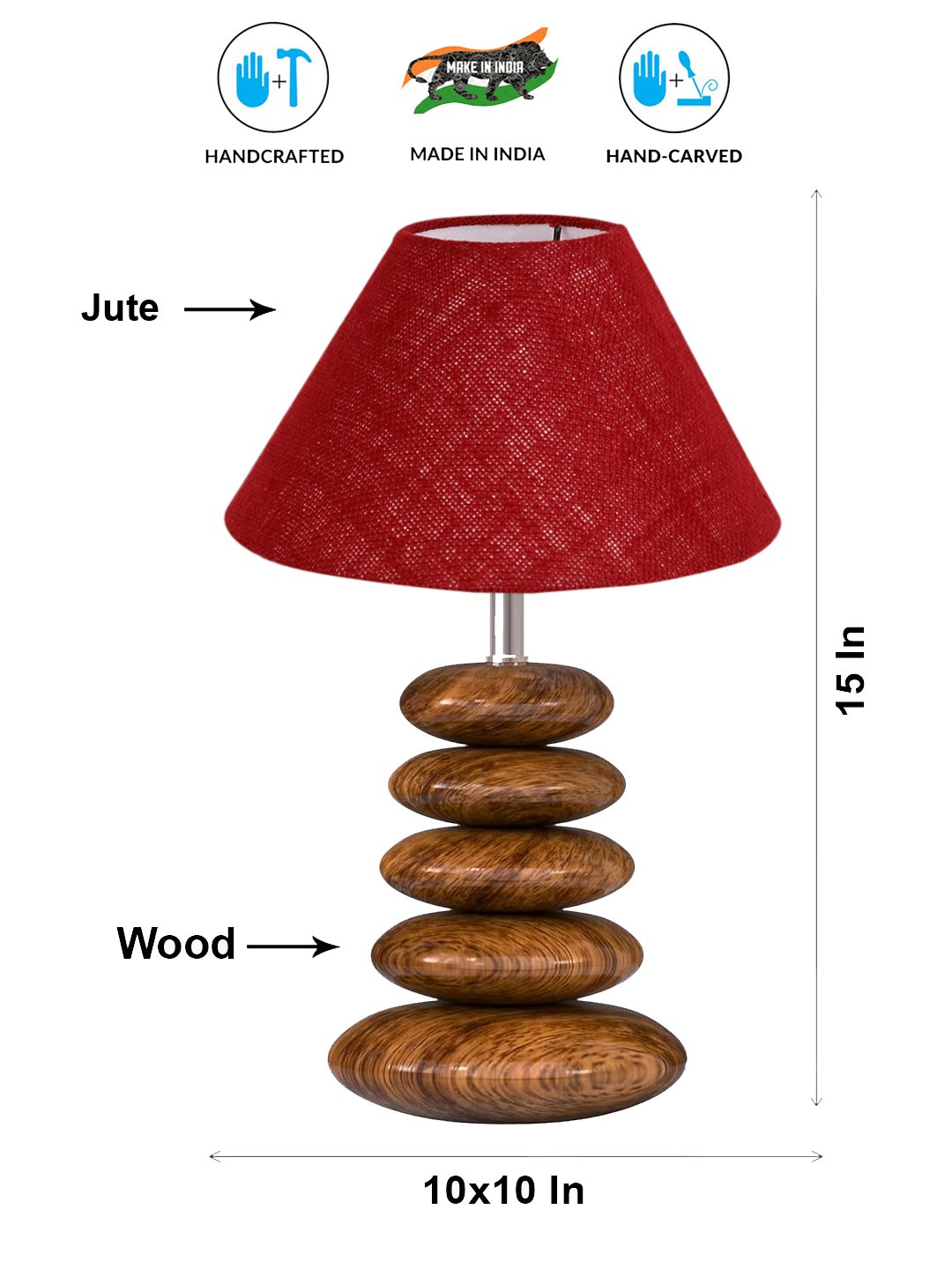 Devansh Bohemia Collection Maroon Pebble Table Lamp | Premium Bedside Lamp for Bedroom, Living Room, Hall, Hotel, Café, Restaurant & Office | E27 Compatible - Image 5