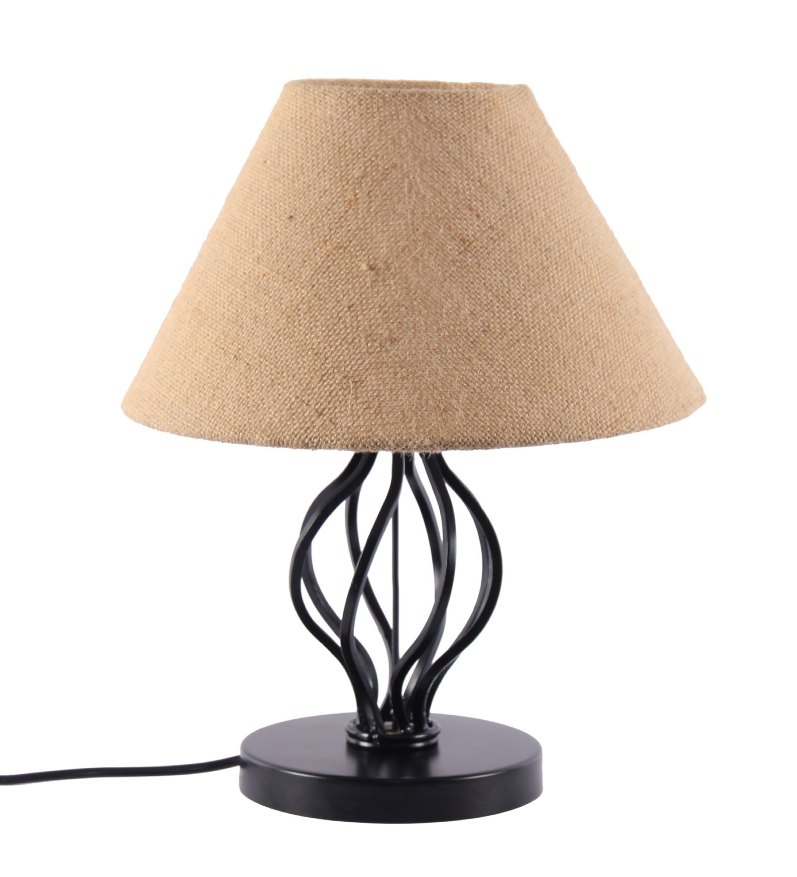 Ambika Home Spiral Iron Basket & Black WoodTable Lamp with Beige Jute Shade Wooden Table Lamp with Jute Shade, White, Modern Bedside Lamp for Bedroom, Living Room, Hotel, Café & Home Decor - Image 5