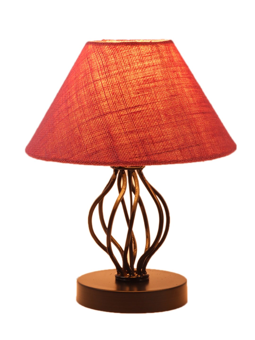 Ambika Home Spiral Iron Basket & Black WoodTable Lamp with Pink Jute Shade Wooden Table Lamp with Jute Shade, White, Modern Bedside Lamp for Bedroom, Living Room, Hotel, Café & Home Decor - Image 4