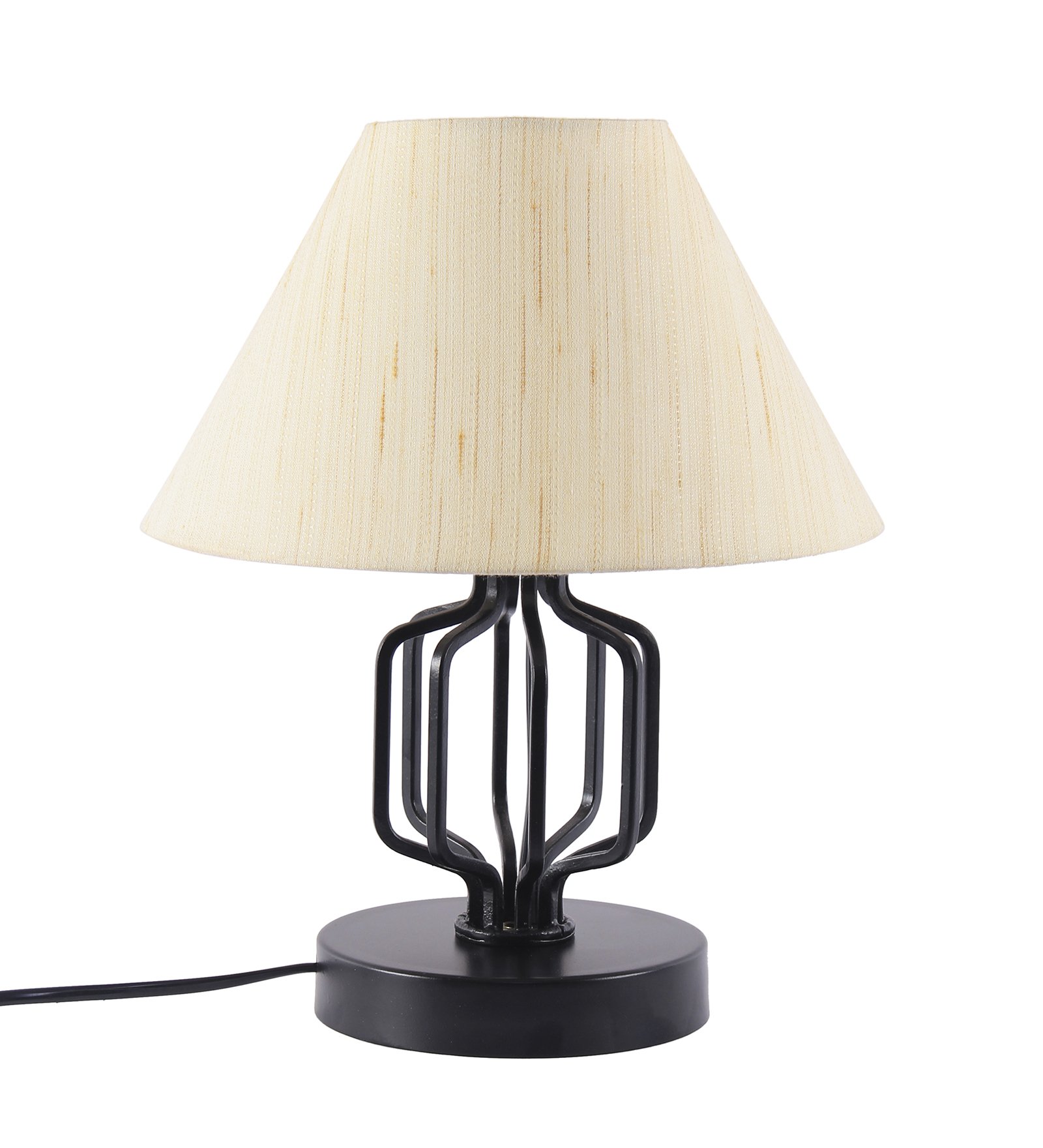 Ambika Home Square Iron Basket & Black Wood Table Lamp with off-white Khadi Shade Wooden Table Lamp with Cotton Shade, White, Modern Bedside Lamp for Bedroom, Living Room, Hotel, Café & Home Decor - Image 5