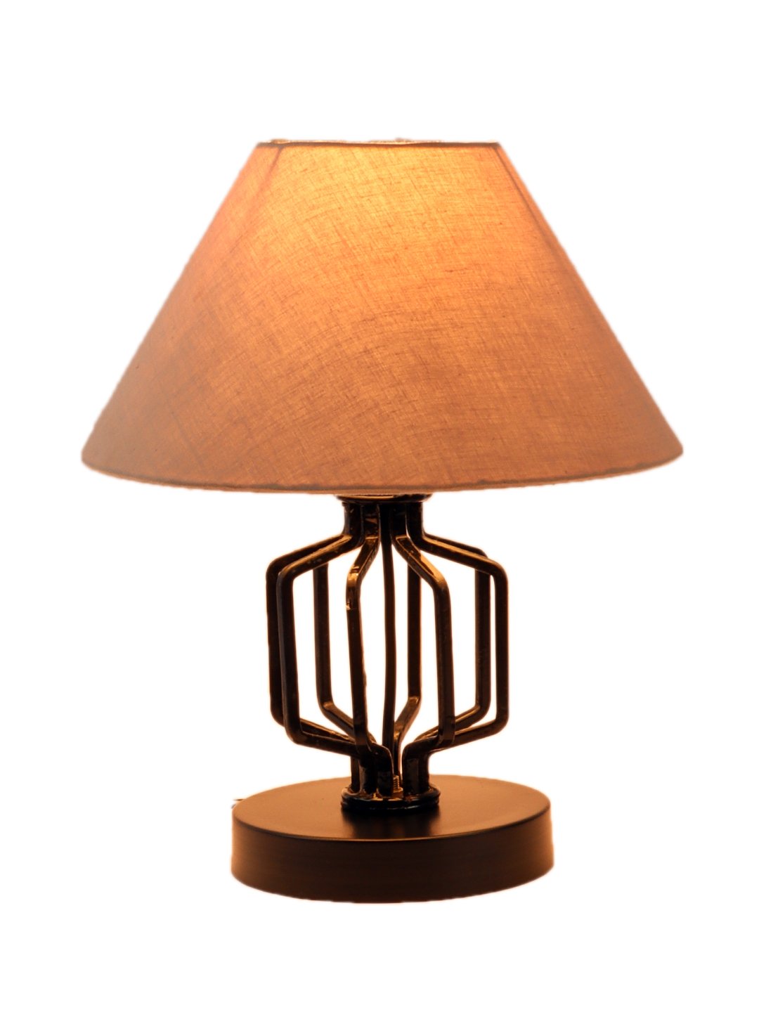 Ambika Home Square Iron Basket & Black WoodTable Lamp with Grey Cotton Shade Wooden Table Lamp with Cotton Shade, White, Modern Bedside Lamp for Bedroom, Living Room, Hotel, Café & Home Decor - Image 5