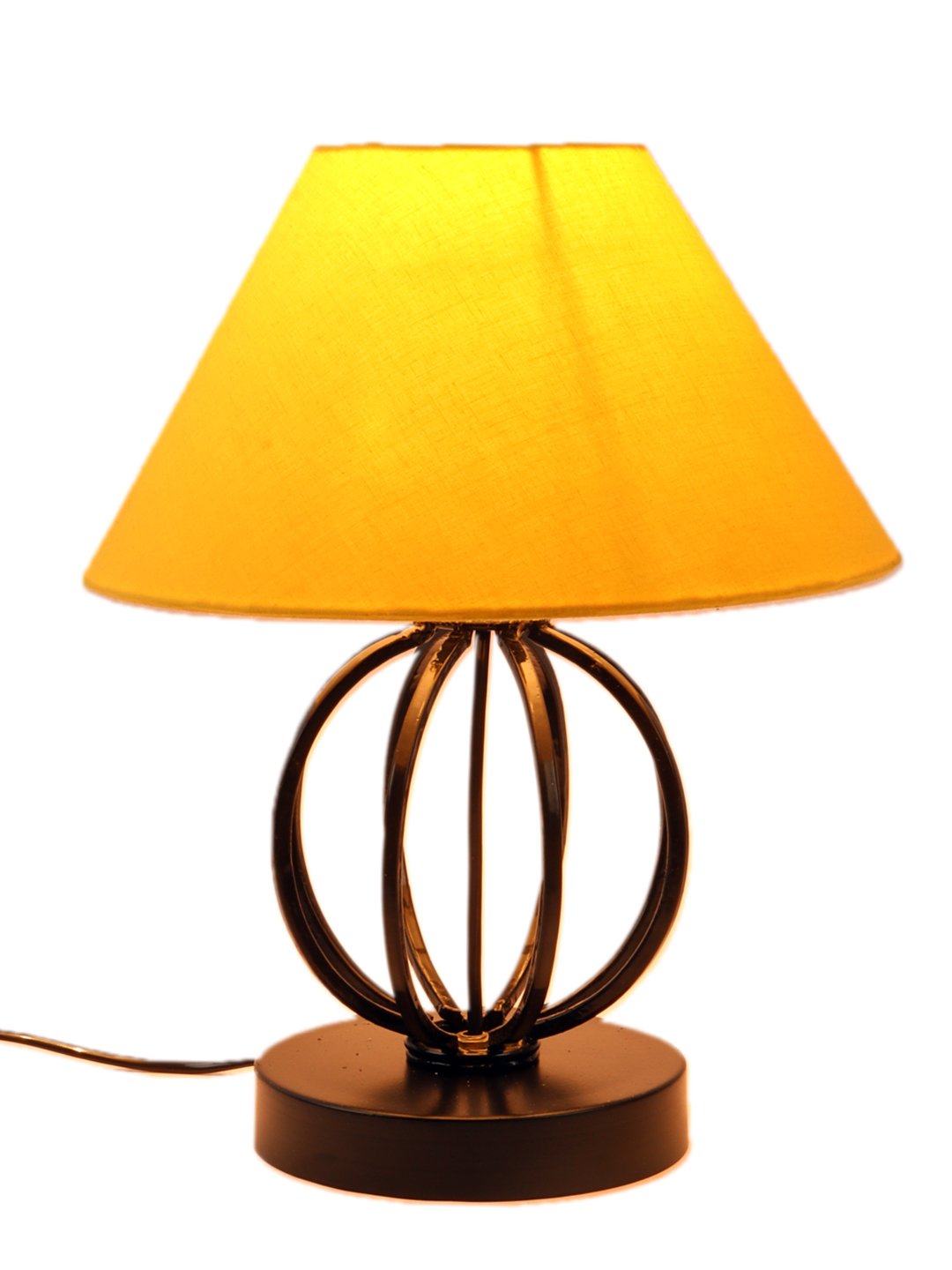 Ambika Home Round Iron & Black WoodTable Lamp with Yellow Cotton Shade Wooden Table Lamp with Cotton Shade, Yellow, Modern Bedside Lamp for Bedroom, Living Room, Hotel, Café & Home Decor - Image 5