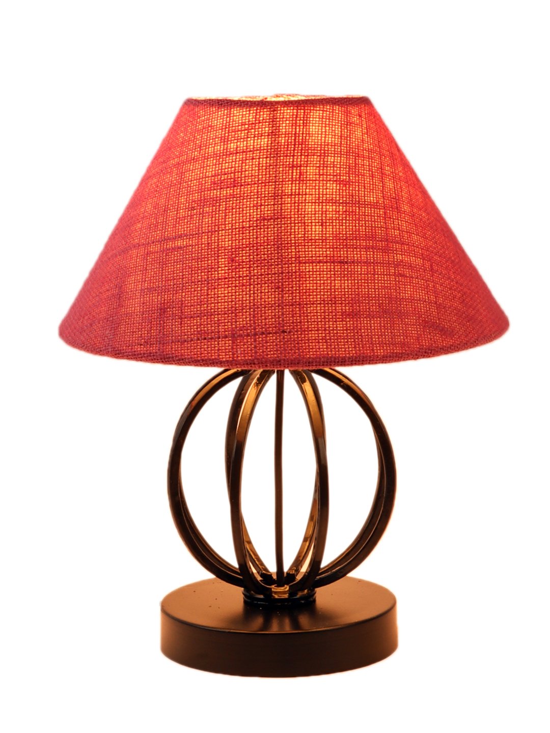 Ambika Home Round Iron & Black WoodTable Lamp with Pink Jute Shade Wooden Table Lamp with Jute Shade, Pink , Modern Bedside Lamp for Bedroom, Living Room, Hotel, Café & Home Decor - Image 4