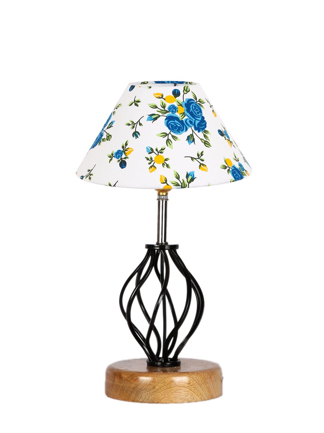 Ambika Home Multicolor cotton Table lamp with Wood & Iron Base - Image 5