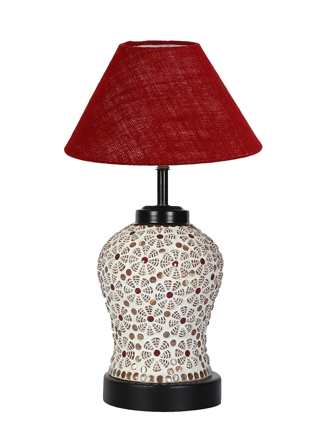 Ambika Home Maroon Jute Glass Table lamp with Iron Base - Image 5