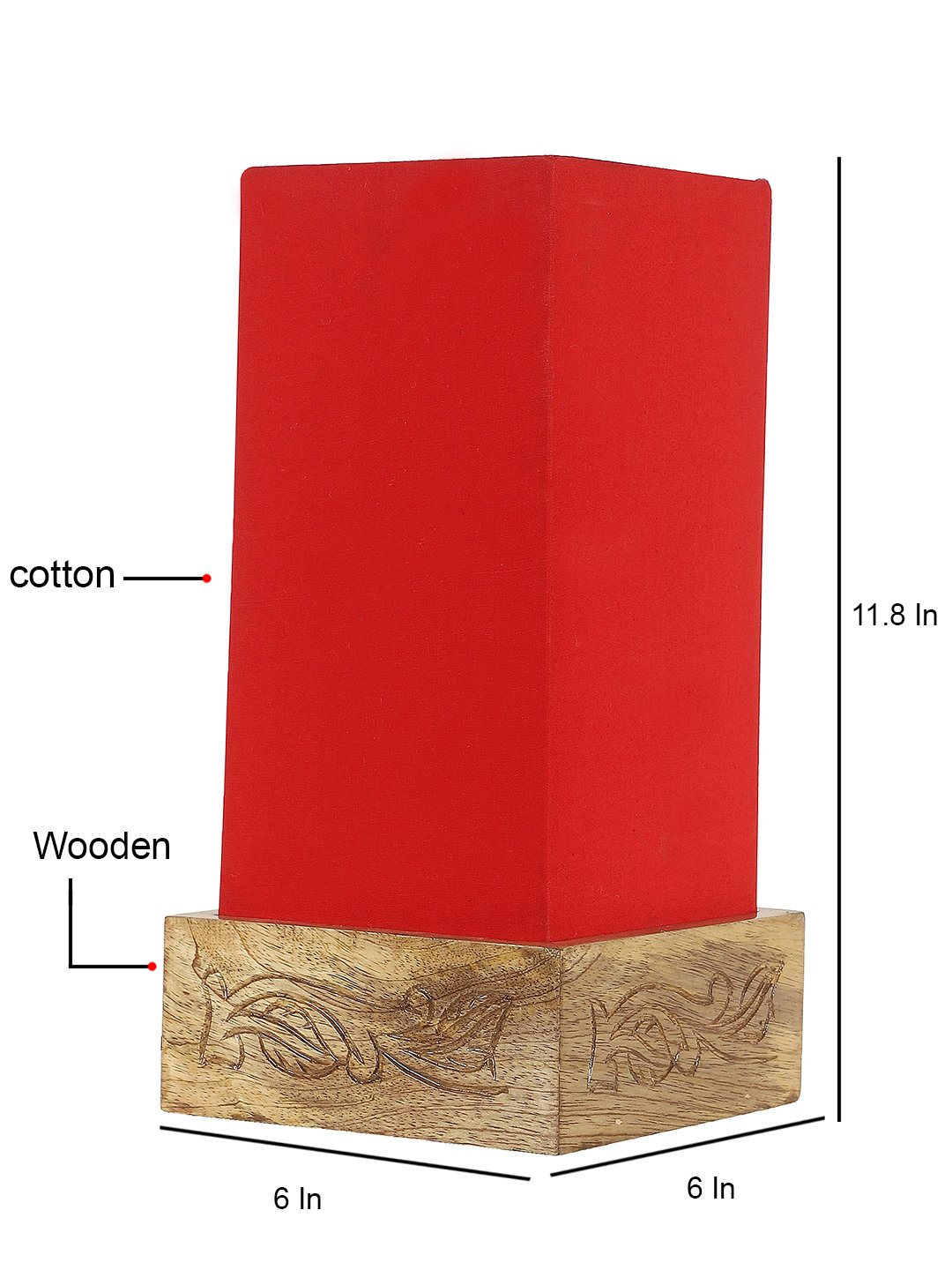 Ambika Home Red Cotton Square Carving Table Lamp Shade | Decorative Bedside Lamp for Living Room, Bedroom, Hotel, Cafe & Restaurant | SKU AT33 - Image 3
