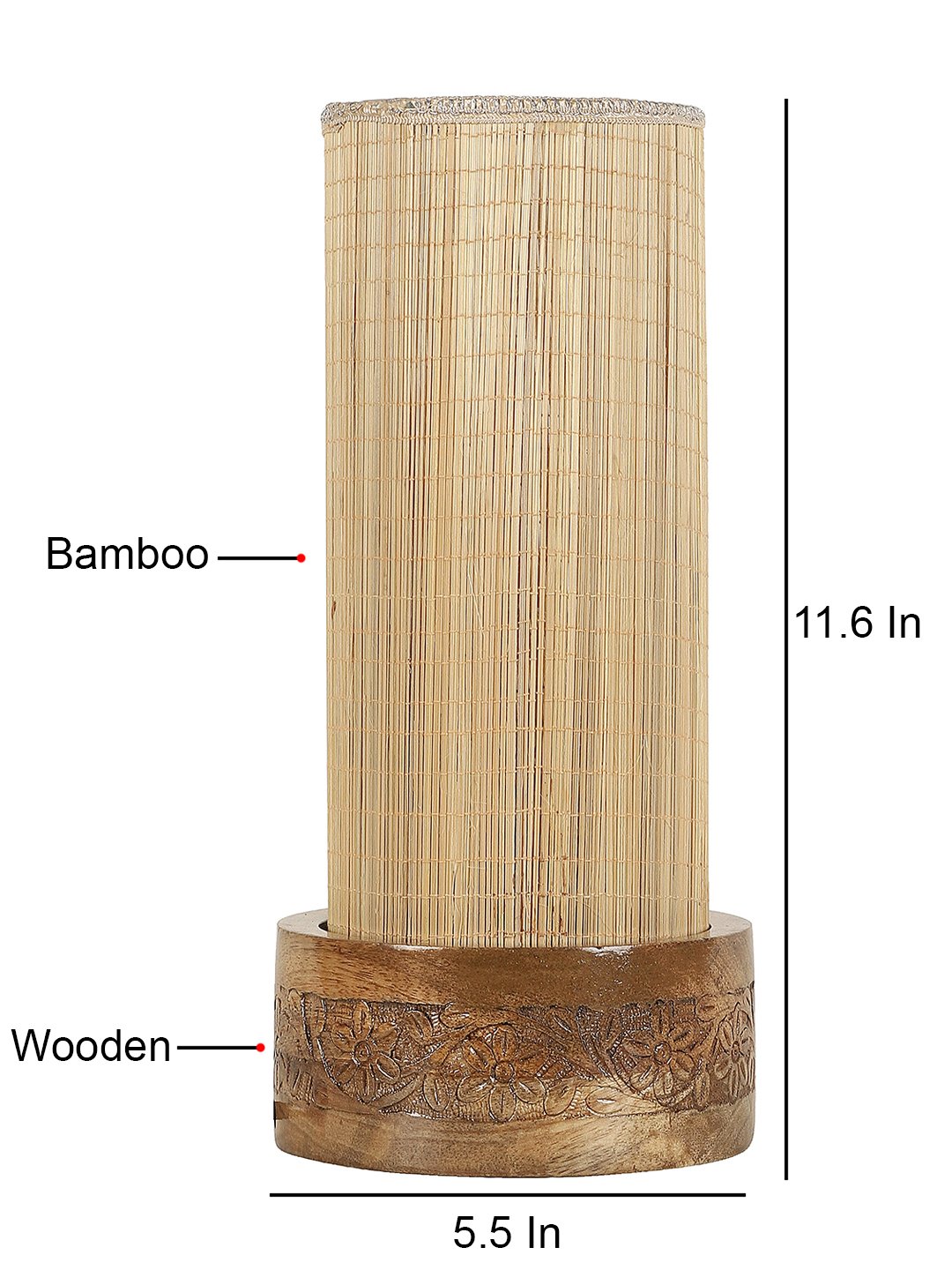 Ambika Home Beige Bamboo Round Carving Table Lamp Shade | Decorative Bedside Lamp for Living Room, Bedroom, Hotel, Cafe & Restaurant | SKU AT83 - Image 5
