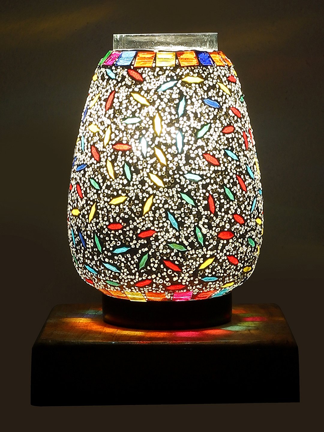 Ambika Home Nordic Mosaic Multicolor Mosaic Glass Table Lamp with Wooden Base | Premium Bedside Lamp for Bedroom, Living Room, Hall, Hotel, Café, Restaurant & Office | E27 Compatible - Image 5