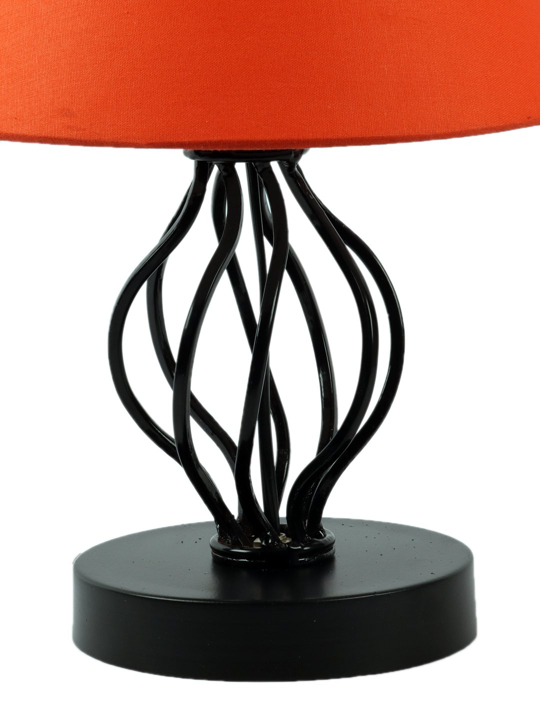 Ambika Home Spiral Iron Basket & Black WoodTable Lamp with Orange Cotton Shade Wooden Table Lamp with Cotton Shade, White, Modern Bedside Lamp for Bedroom, Living Room, Hotel, Café & Home Decor - Image 6
