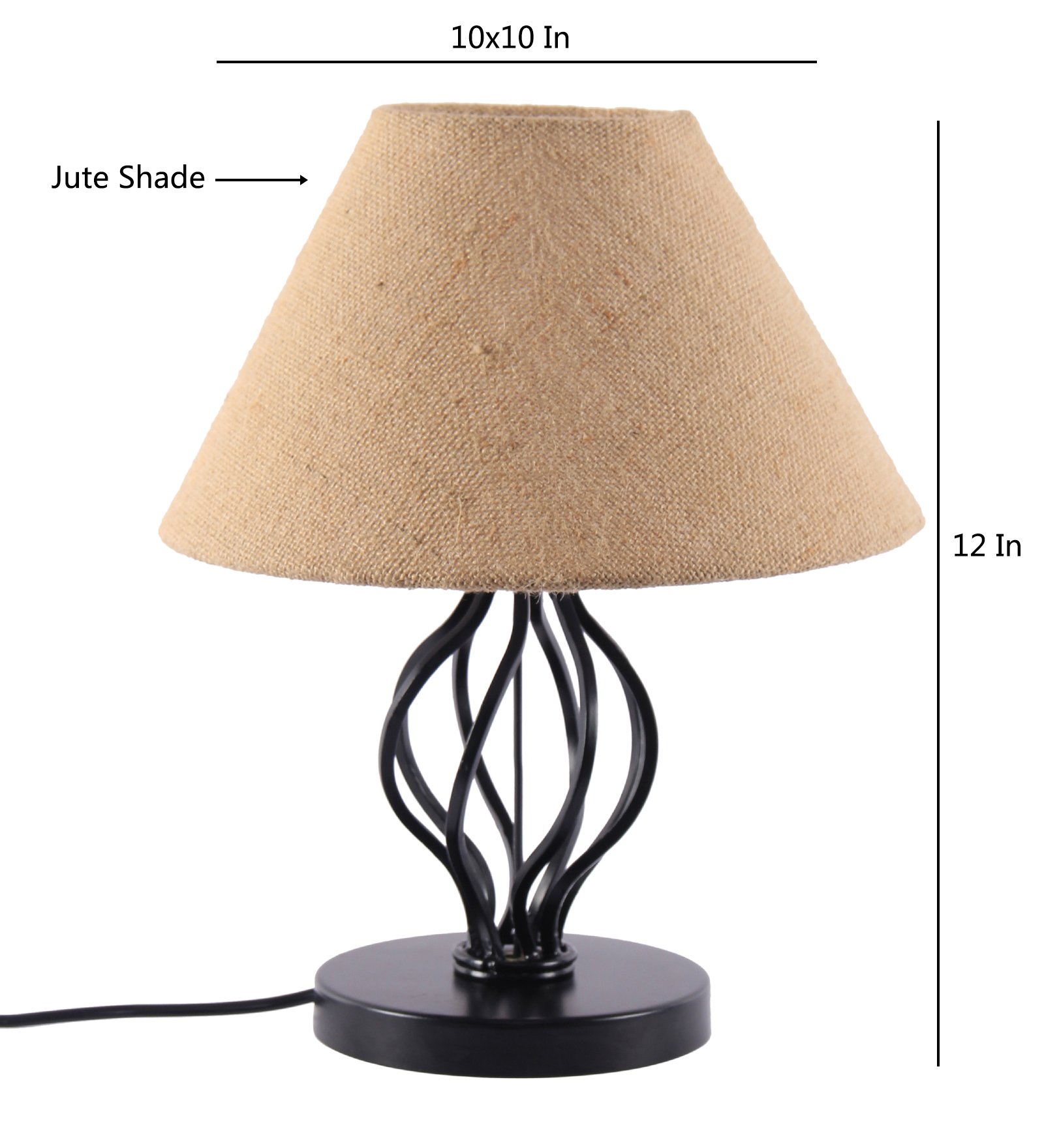 Ambika Home Spiral Iron Basket & Black WoodTable Lamp with Beige Jute Shade Wooden Table Lamp with Jute Shade, White, Modern Bedside Lamp for Bedroom, Living Room, Hotel, Café & Home Decor - Image 6