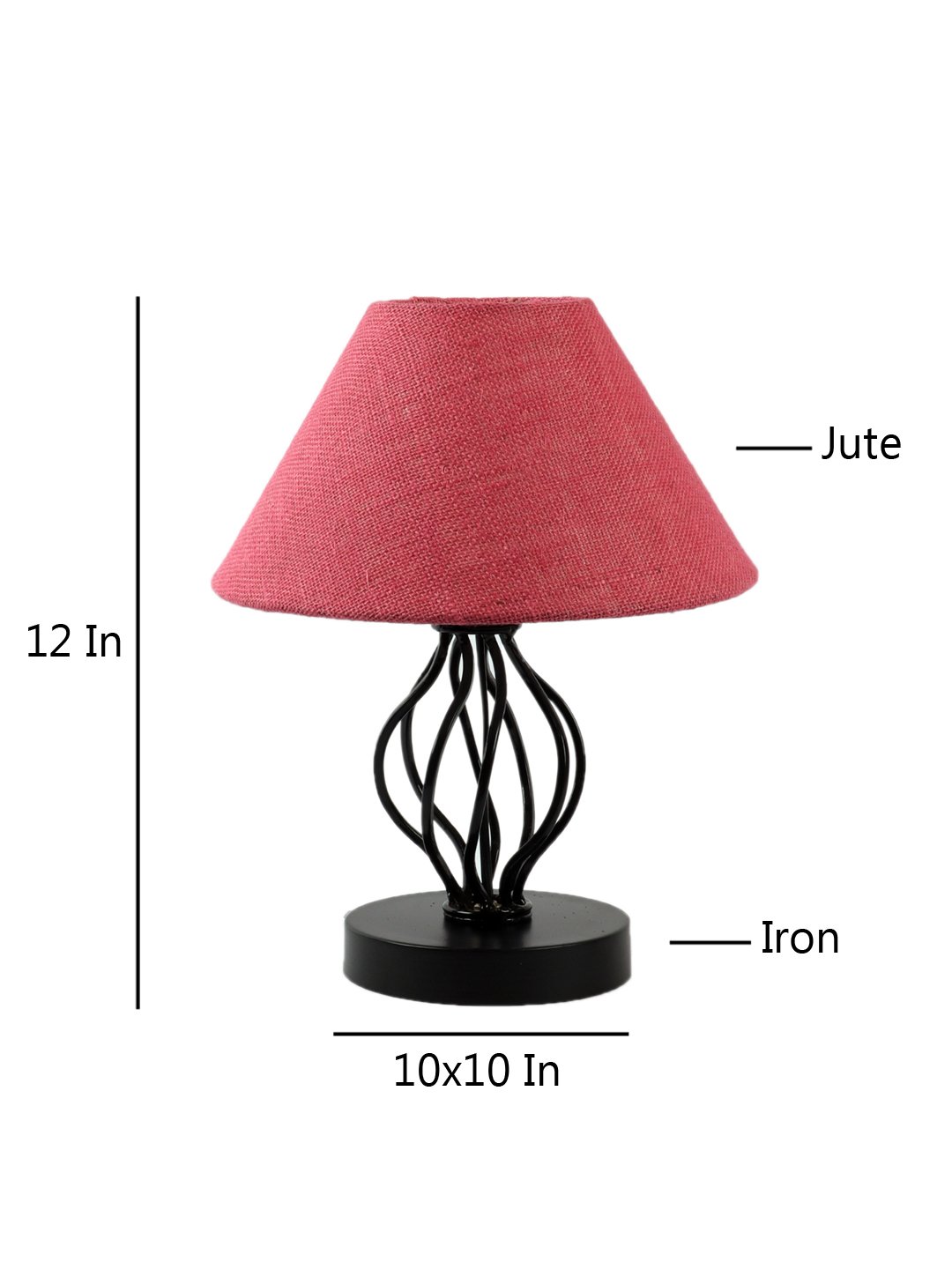 Ambika Home Spiral Iron Basket & Black WoodTable Lamp with Pink Jute Shade Wooden Table Lamp with Jute Shade, White, Modern Bedside Lamp for Bedroom, Living Room, Hotel, Café & Home Decor - Image 5