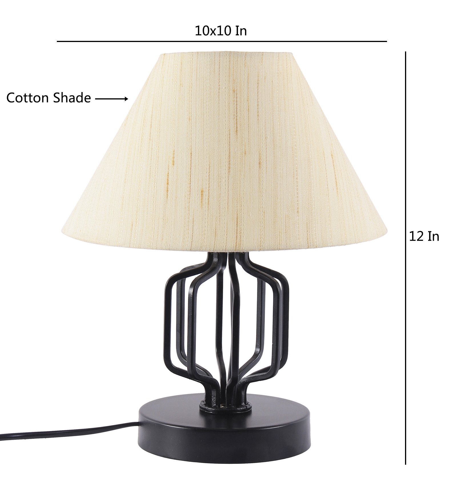 Ambika Home Square Iron Basket & Black Wood Table Lamp with off-white Khadi Shade Wooden Table Lamp with Cotton Shade, White, Modern Bedside Lamp for Bedroom, Living Room, Hotel, Café & Home Decor - Image 6