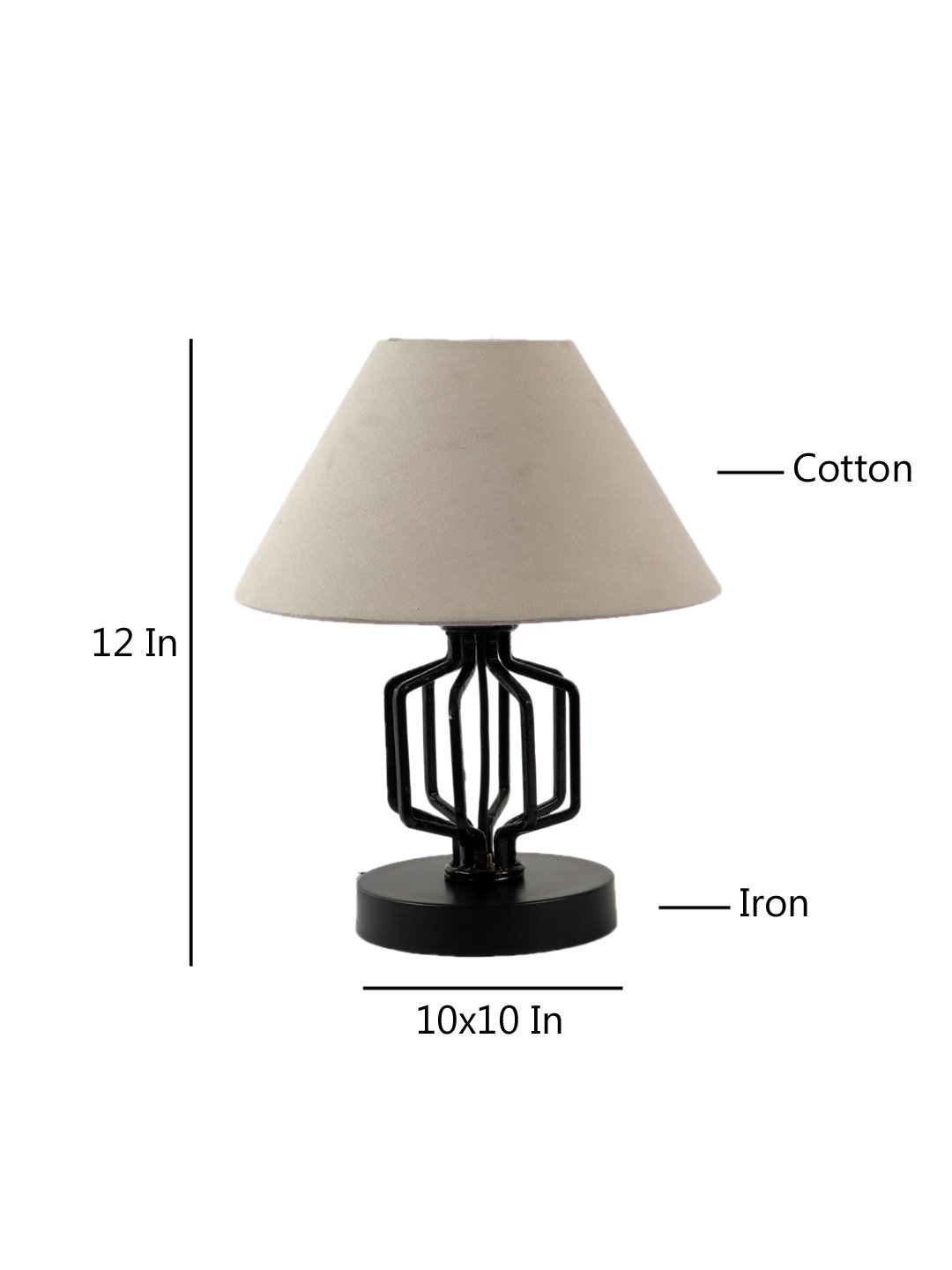 Ambika Home Square Iron Basket & Black WoodTable Lamp with Grey Cotton Shade Wooden Table Lamp with Cotton Shade, White, Modern Bedside Lamp for Bedroom, Living Room, Hotel, Café & Home Decor - Image 6
