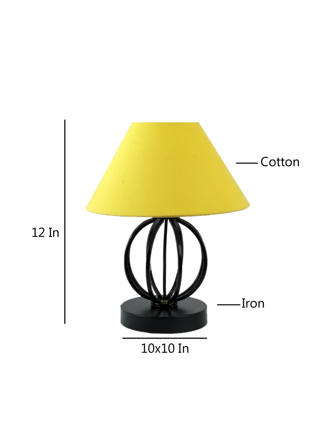 Ambika Home Round Iron & Black WoodTable Lamp with Yellow Cotton Shade Wooden Table Lamp with Cotton Shade, Yellow, Modern Bedside Lamp for Bedroom, Living Room, Hotel, Café & Home Decor - Image 6
