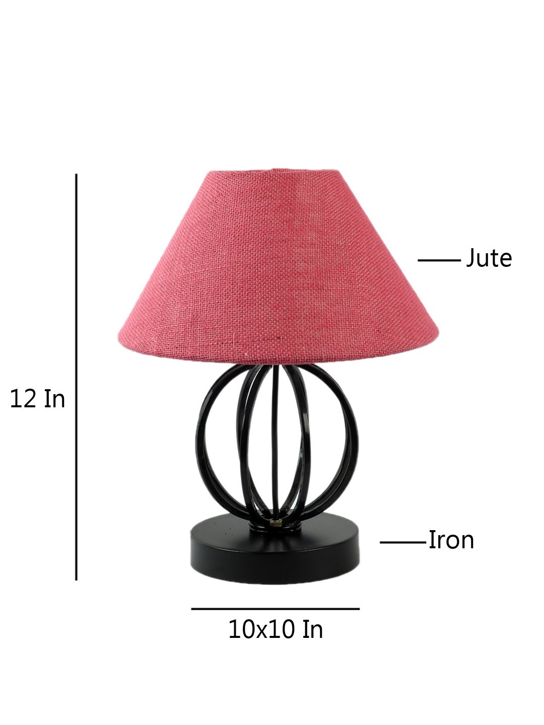Ambika Home Round Iron & Black WoodTable Lamp with Pink Jute Shade Wooden Table Lamp with Jute Shade, Pink , Modern Bedside Lamp for Bedroom, Living Room, Hotel, Café & Home Decor - Image 5